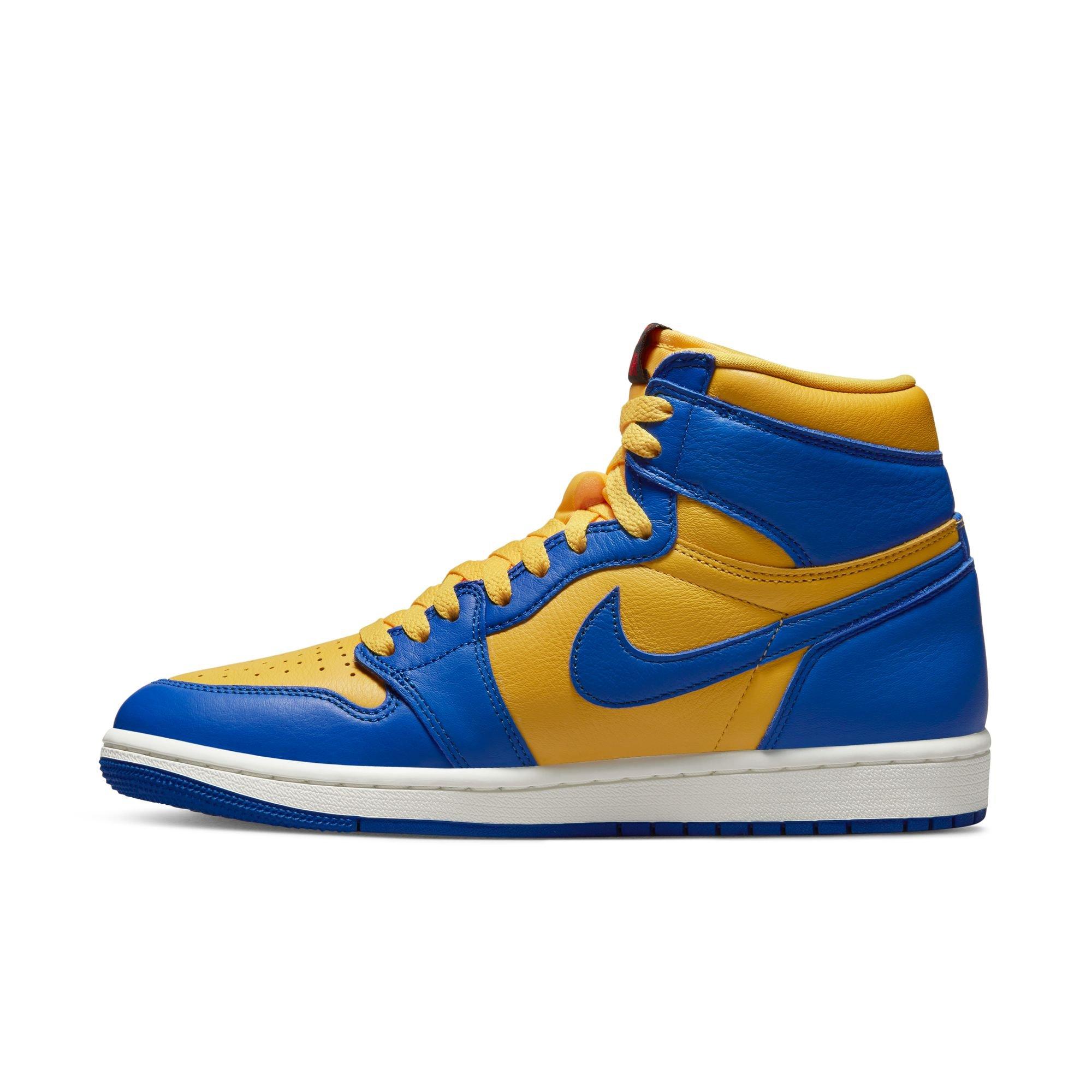 Jordan 1 Retro High OG "Game Royal & Victory Maze" Women's Shoe - Varsity Maize/Game Royal/Sail Thumbnail View 3