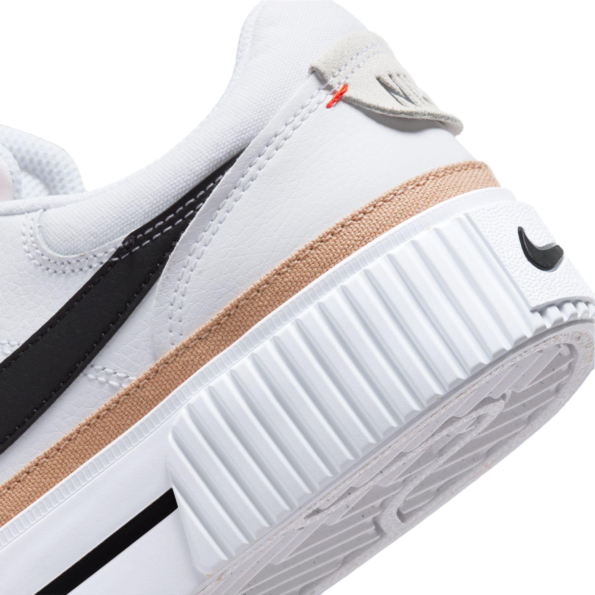 Nike Court Legacy Lift sneakers in white, black, hemp and team orange