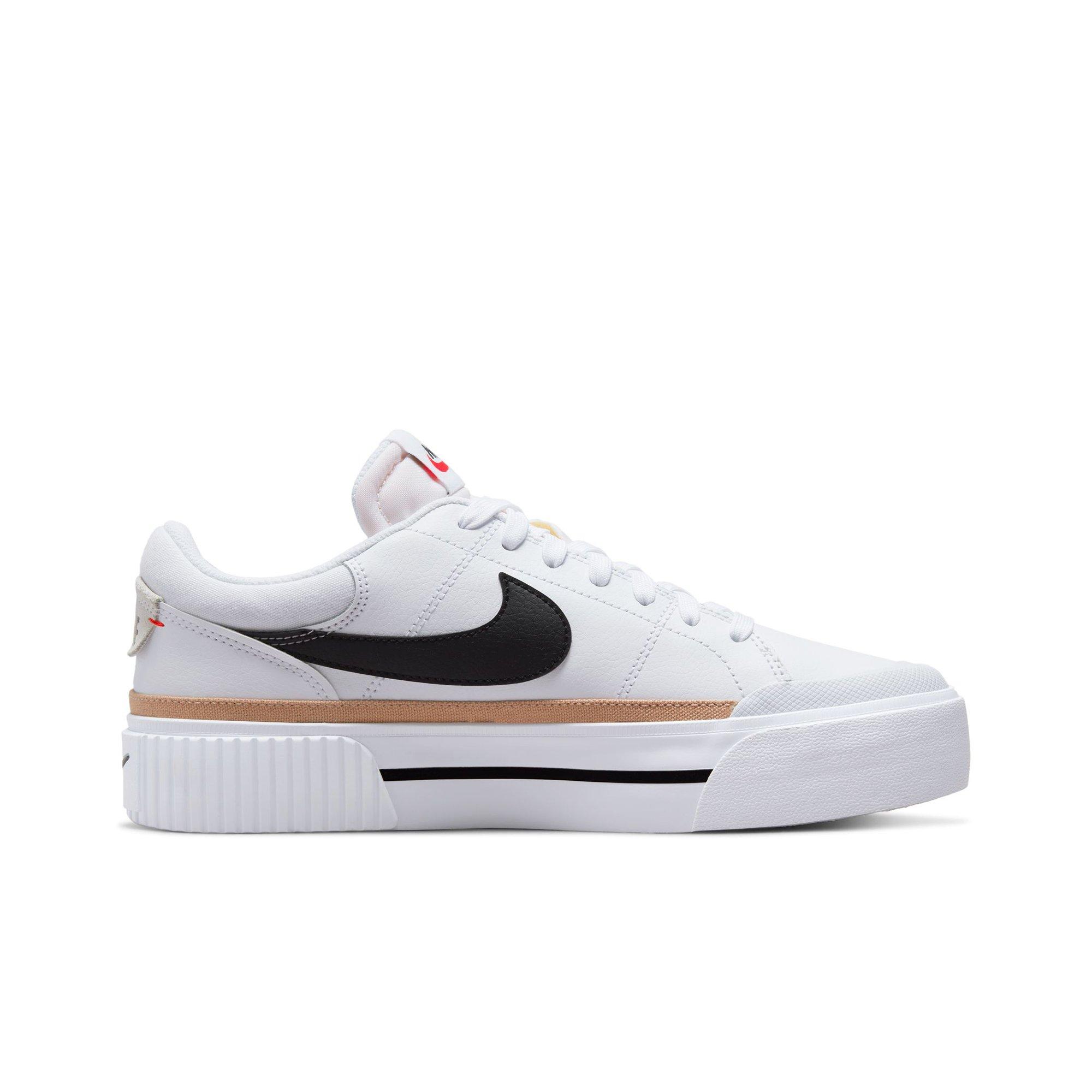 Nike Court Legacy Lift sneakers in white, black, hemp and team orange