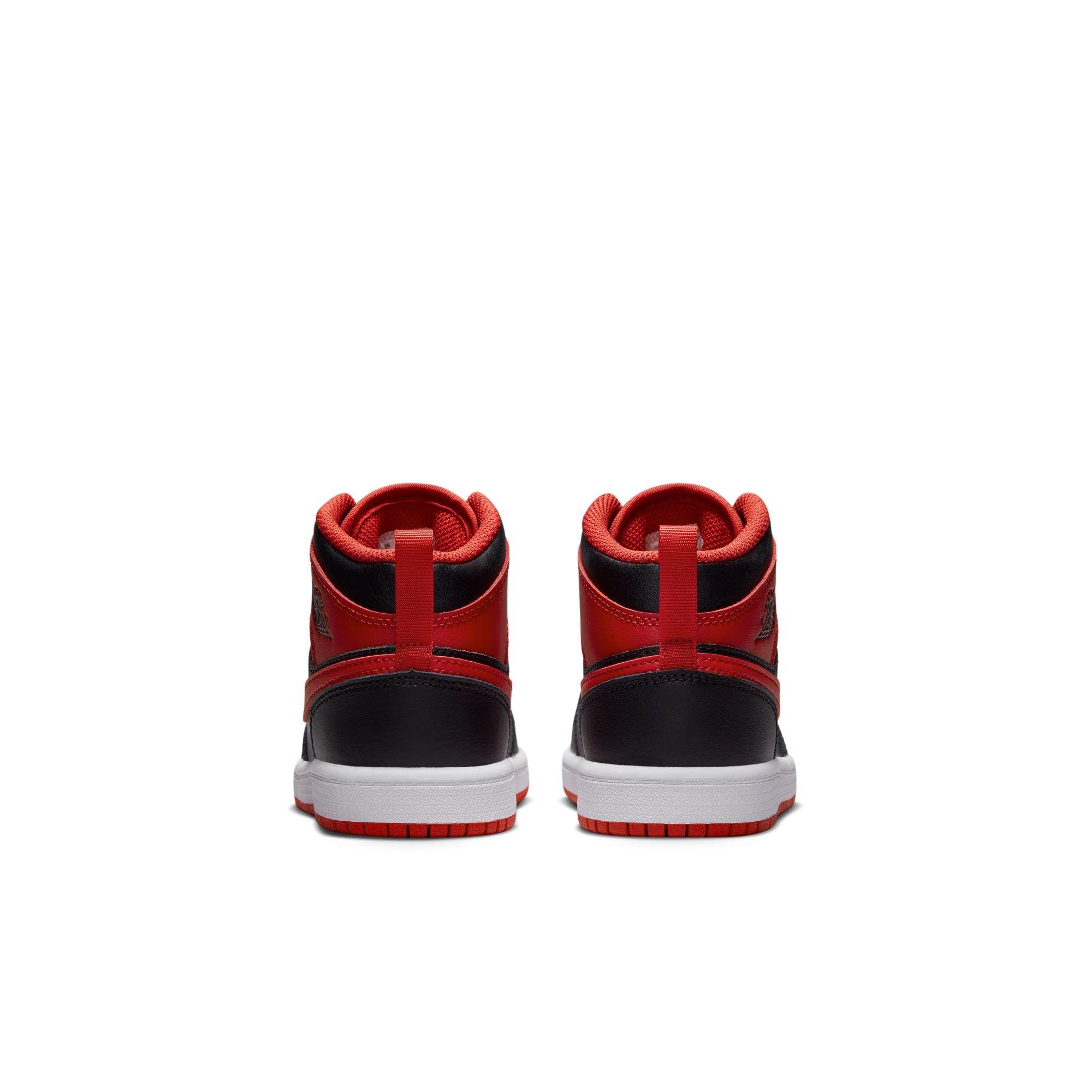 Jordan 1 Mid "Black/Fire Red/White" Preschool Boys' Shoe - RED/BLACK/WHITE Thumbnail View 9
