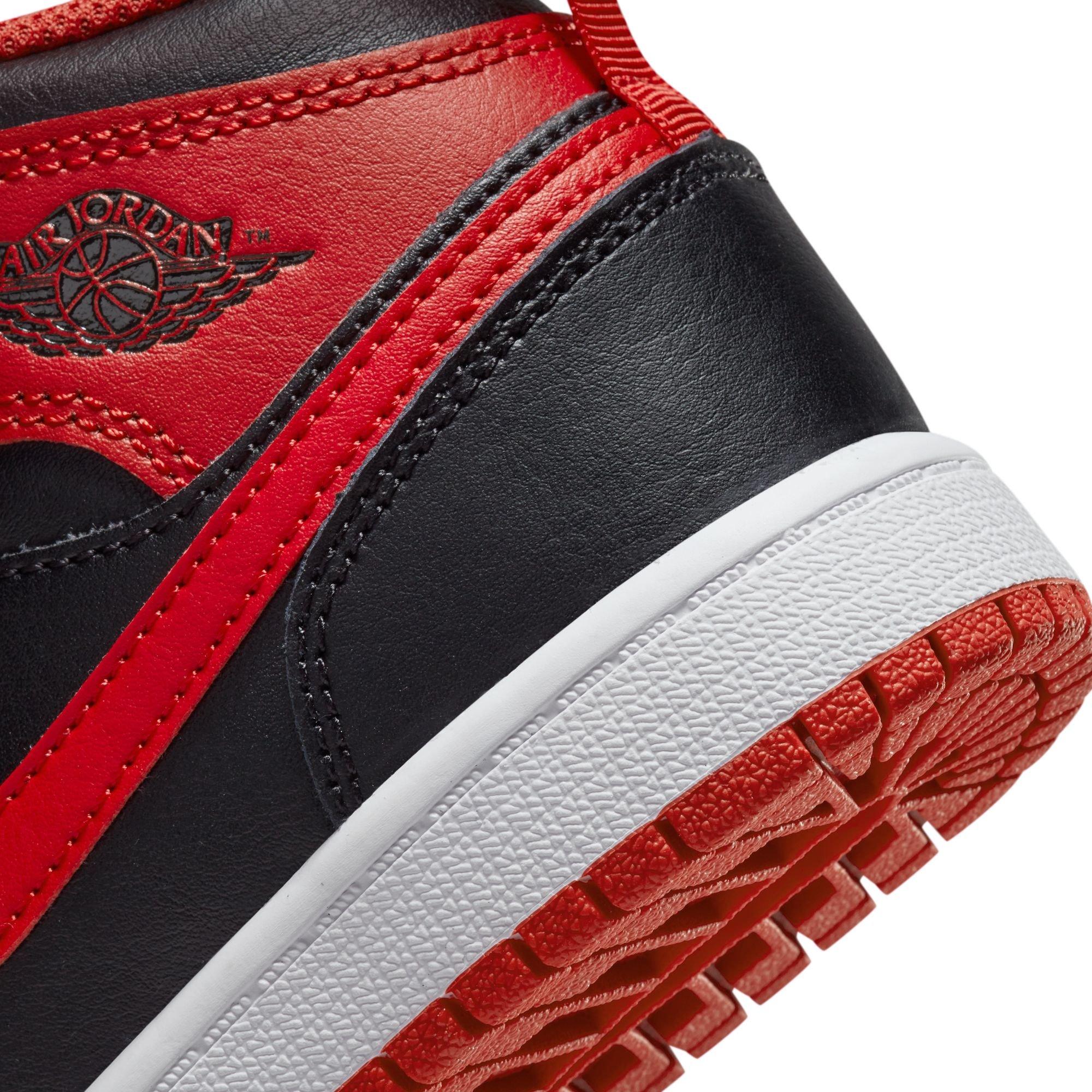 Jordan 1 Mid "Black/Fire Red/White" Preschool Boys' Shoe - RED/BLACK/WHITE Thumbnail View 4