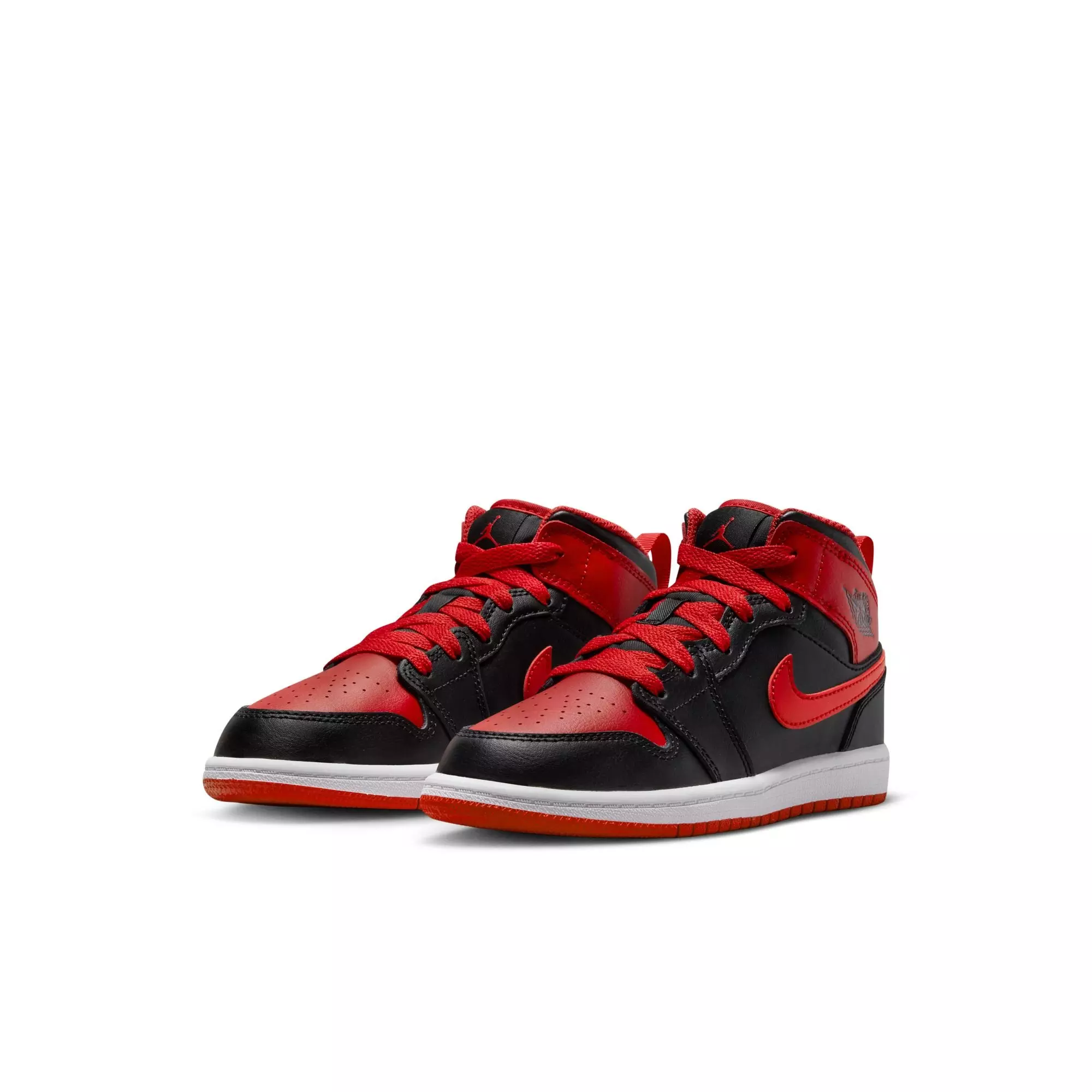 Jordan 1 Mid "Black/Fire Red/White" Preschool Boys' Shoe - RED/BLACK/WHITE