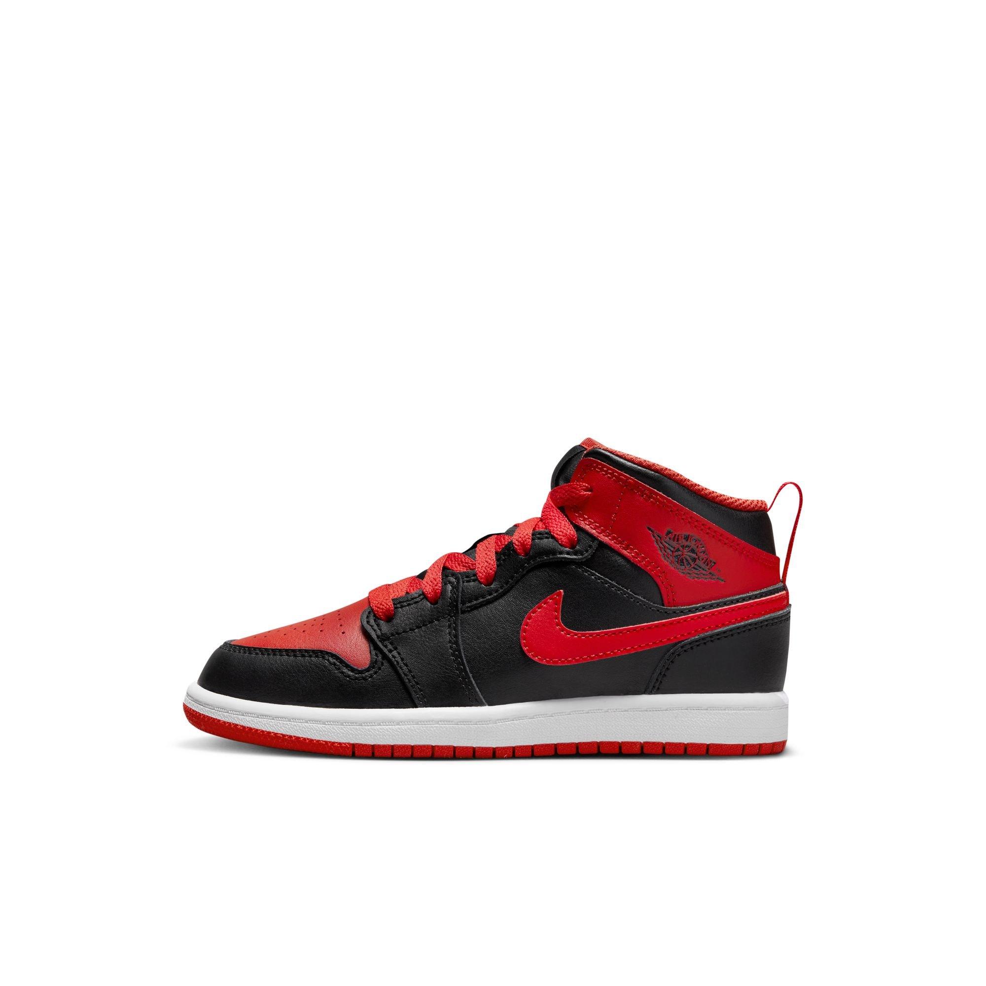 Jordan 1 Mid "Black/Fire Red/White" Preschool Boys' Shoe - RED/BLACK/WHITE Thumbnail View 5