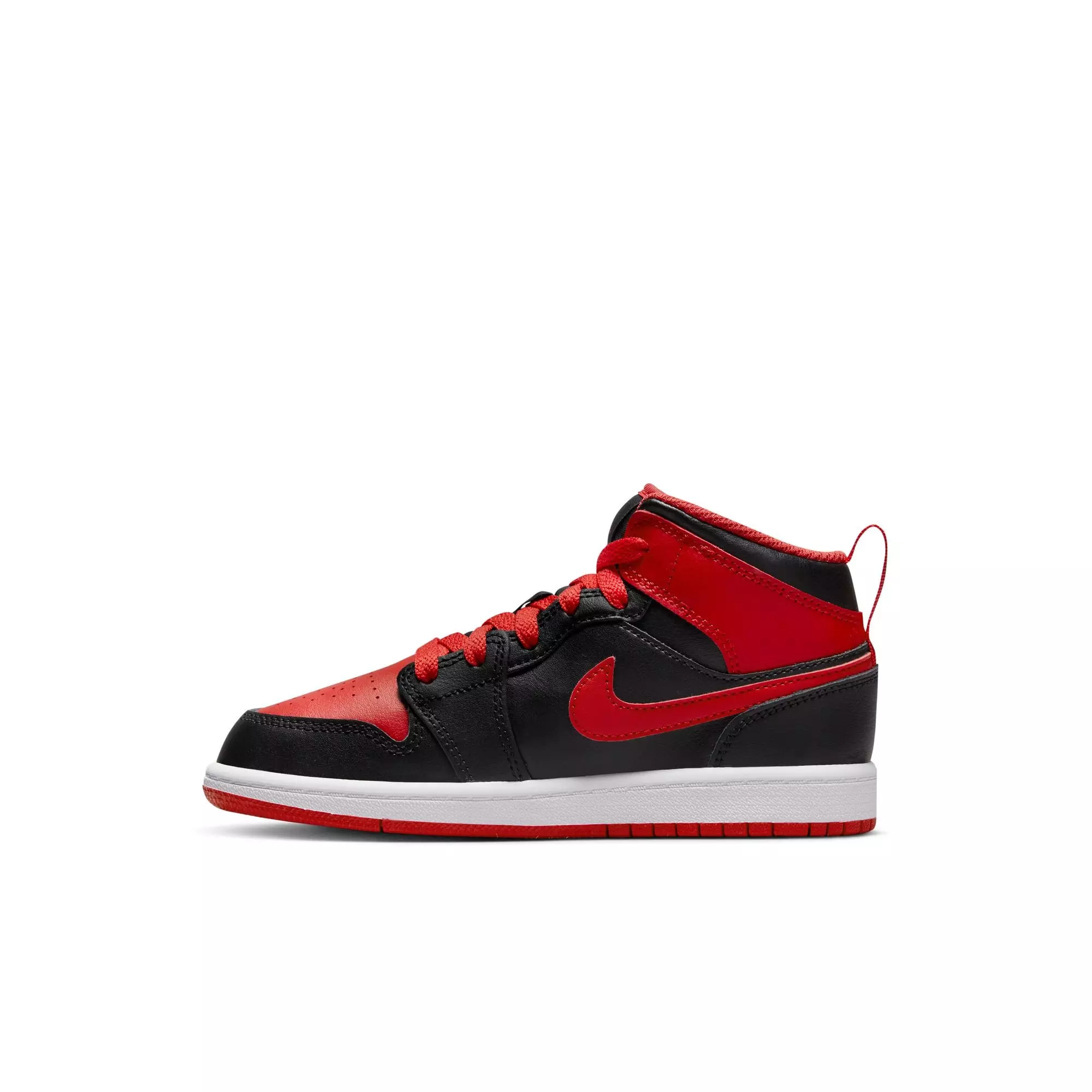 Jordan 1 Mid "Black/Fire Red/White" Preschool Boys' Shoe - RED/BLACK/WHITE