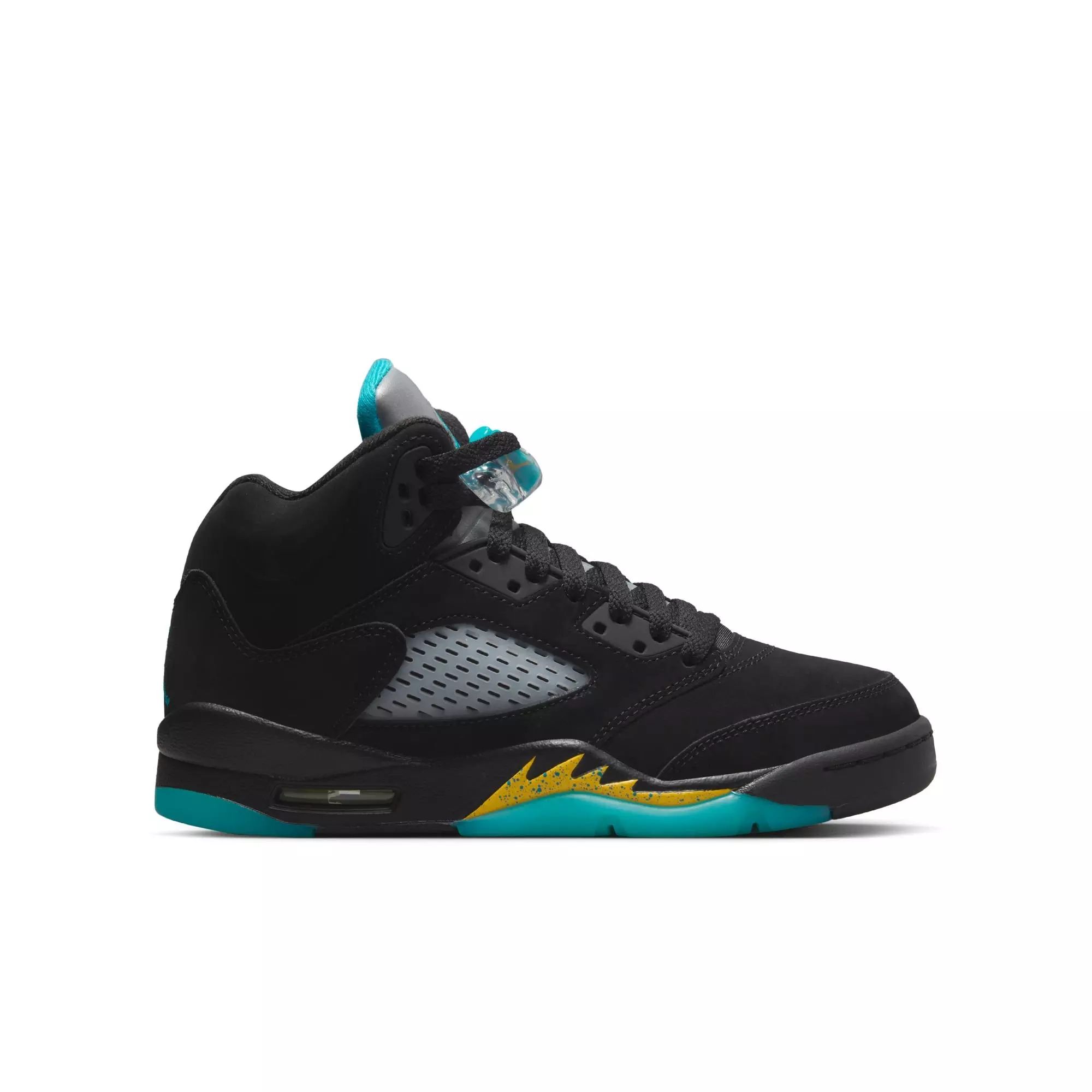 Jordan 5 Retro "Black/Aquatone/Taxi" Grade School Kids' Shoe - BLACK/AQUATONE/TAXI
