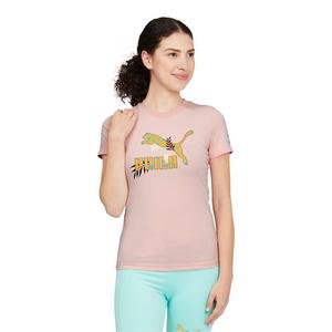 PUMA Women's Nouvelle Travels Logo Tee - Pink - PINK