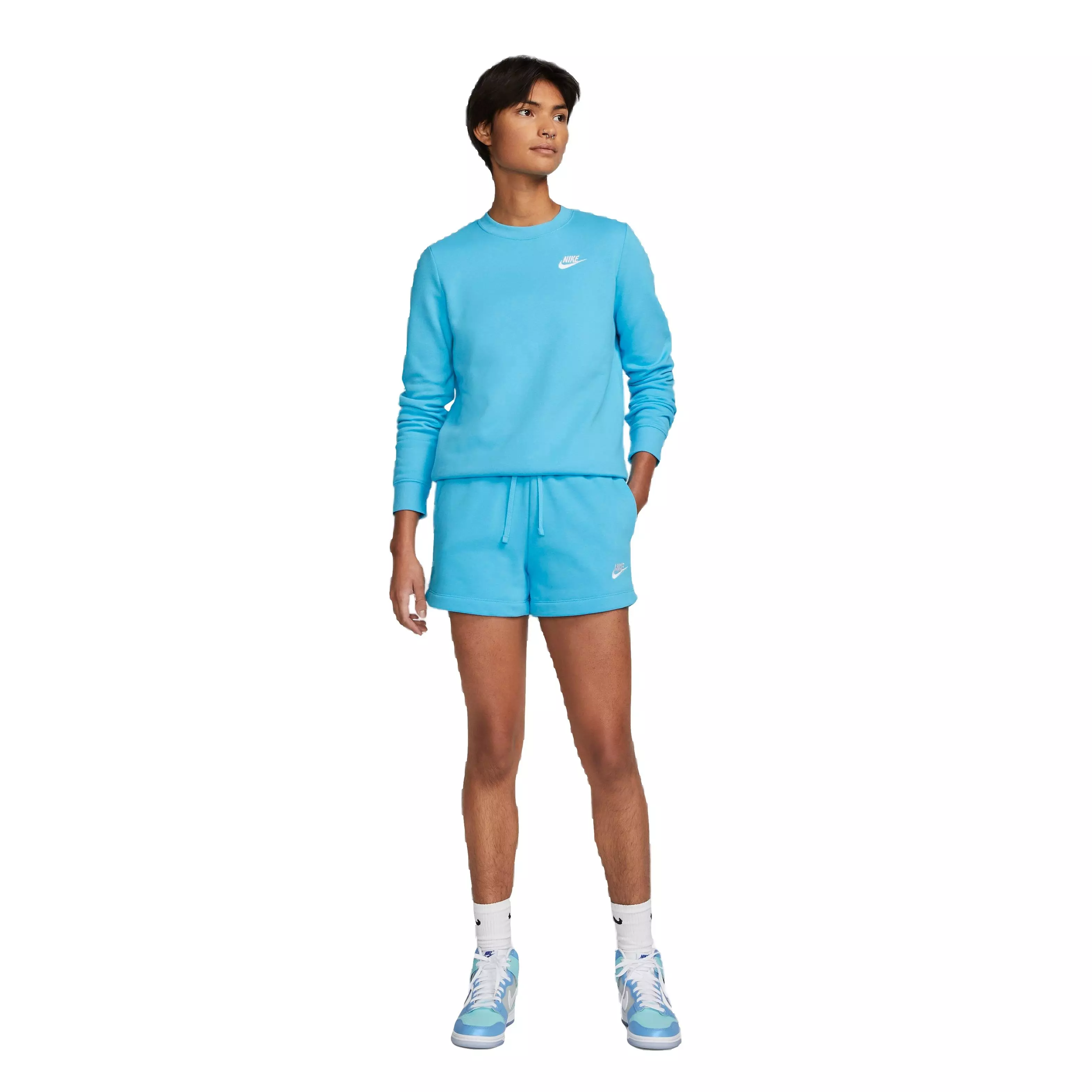 Nike Women's Sportswear Club Fleece Mid-Rise Shorts-Blue - BLUE