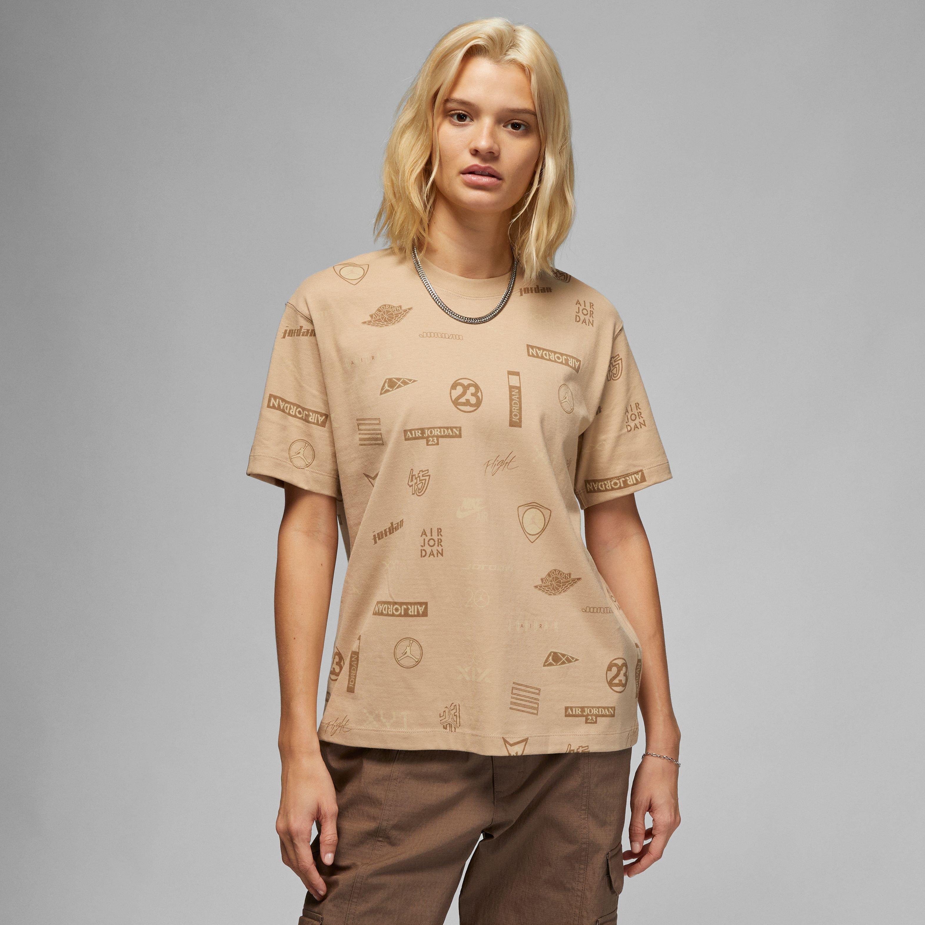 Jordan Women's All Over Print Graphic Tee-Tan - TAN Thumbnail View 6