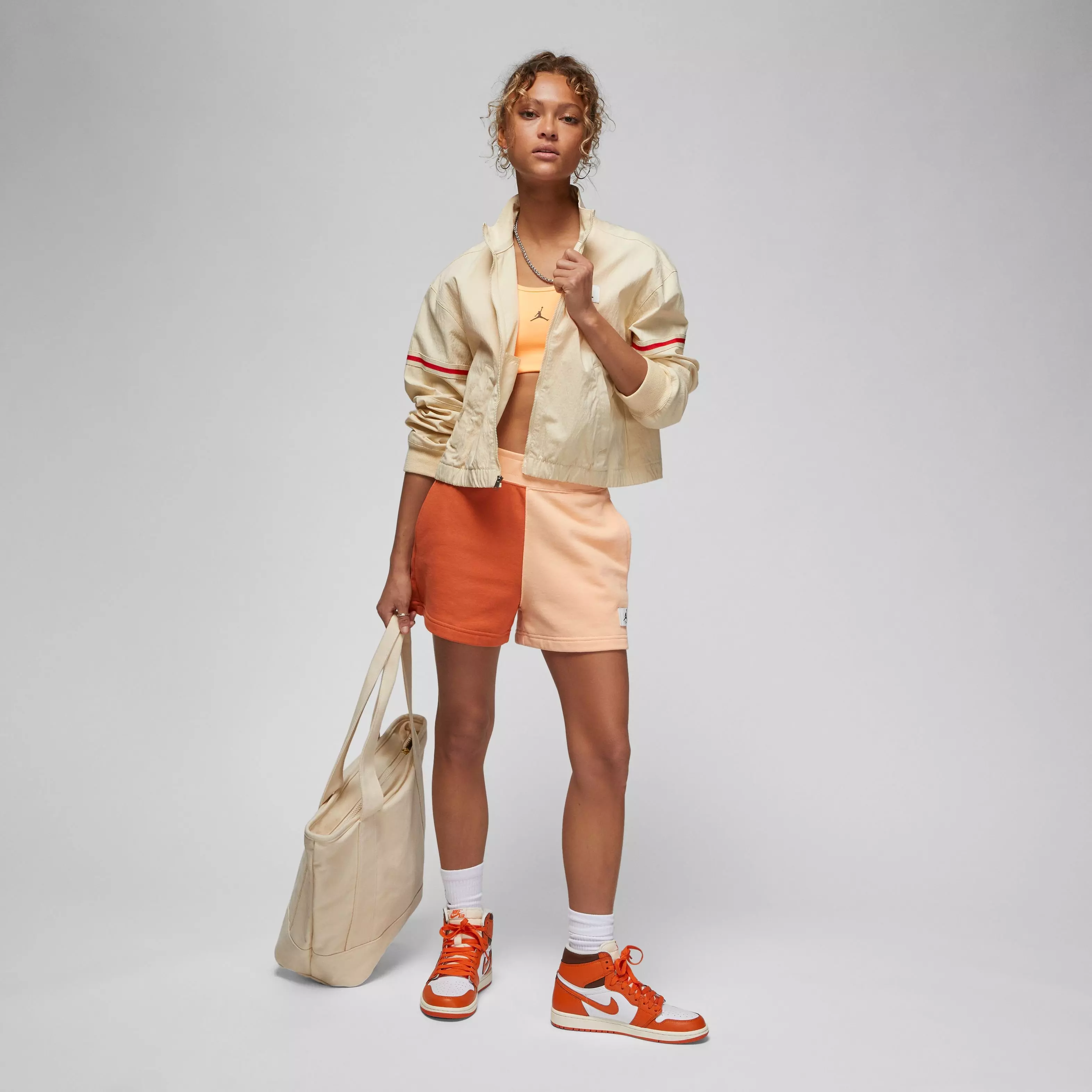 Jordan Women's Flight Fleece Blocked Shorts-Orange - ORANGE