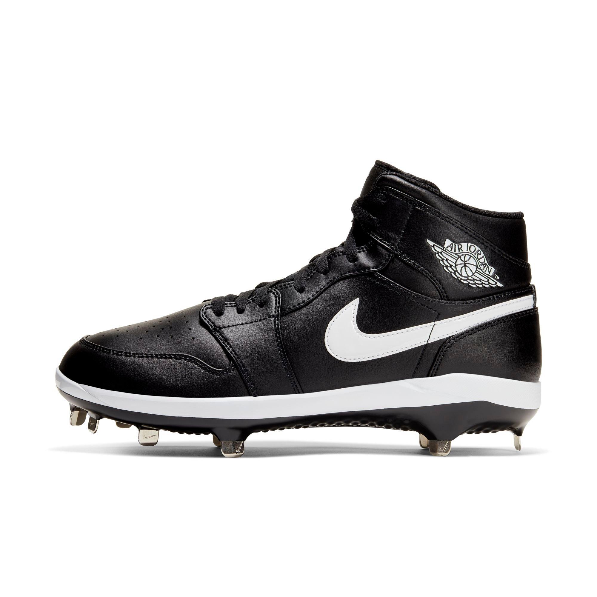 Men's Jordan 1 Retro Metal Baseball Cleats Black & White AV5355-001 Size 8