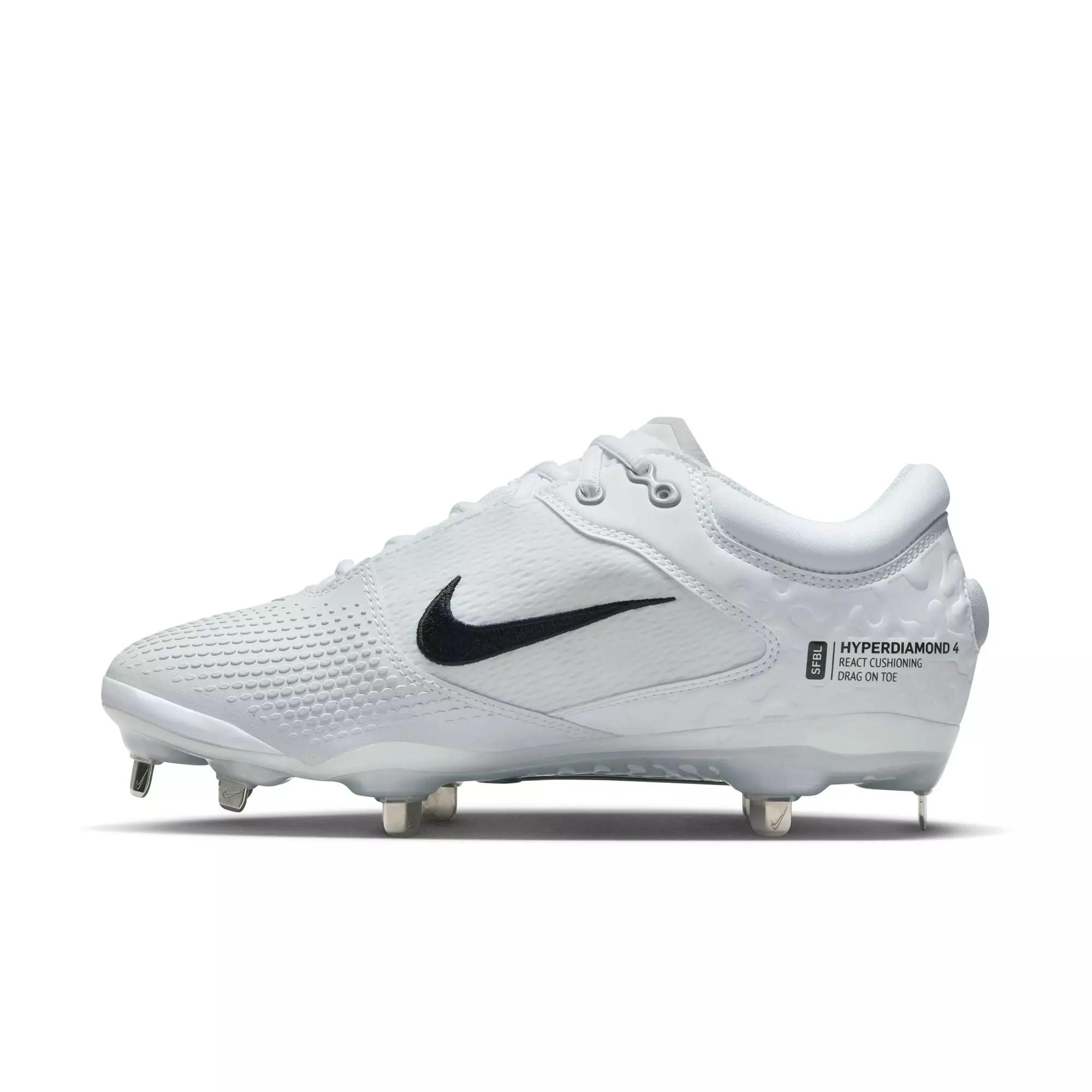 Nike Hyperdiamond 4 Elite "White/Black/Pure Platinum/Wolf Grey" Women's Softball Cleat - WHITE/BLACK