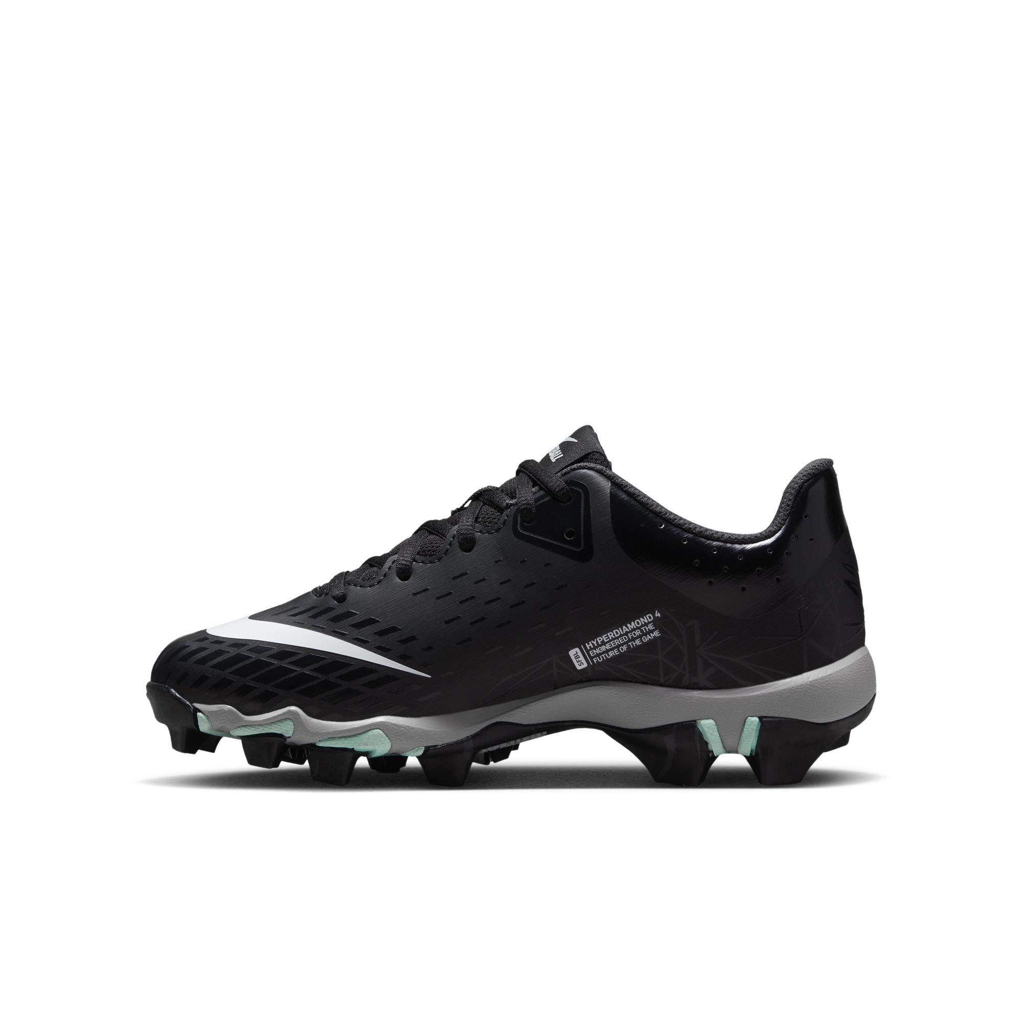 Nike Hyperdiamond 4 Keystone GG "Black/White/Wolf Grey" Preschool Girls' Softball Cleat - BLACK/WHITE Thumbnail View 3
