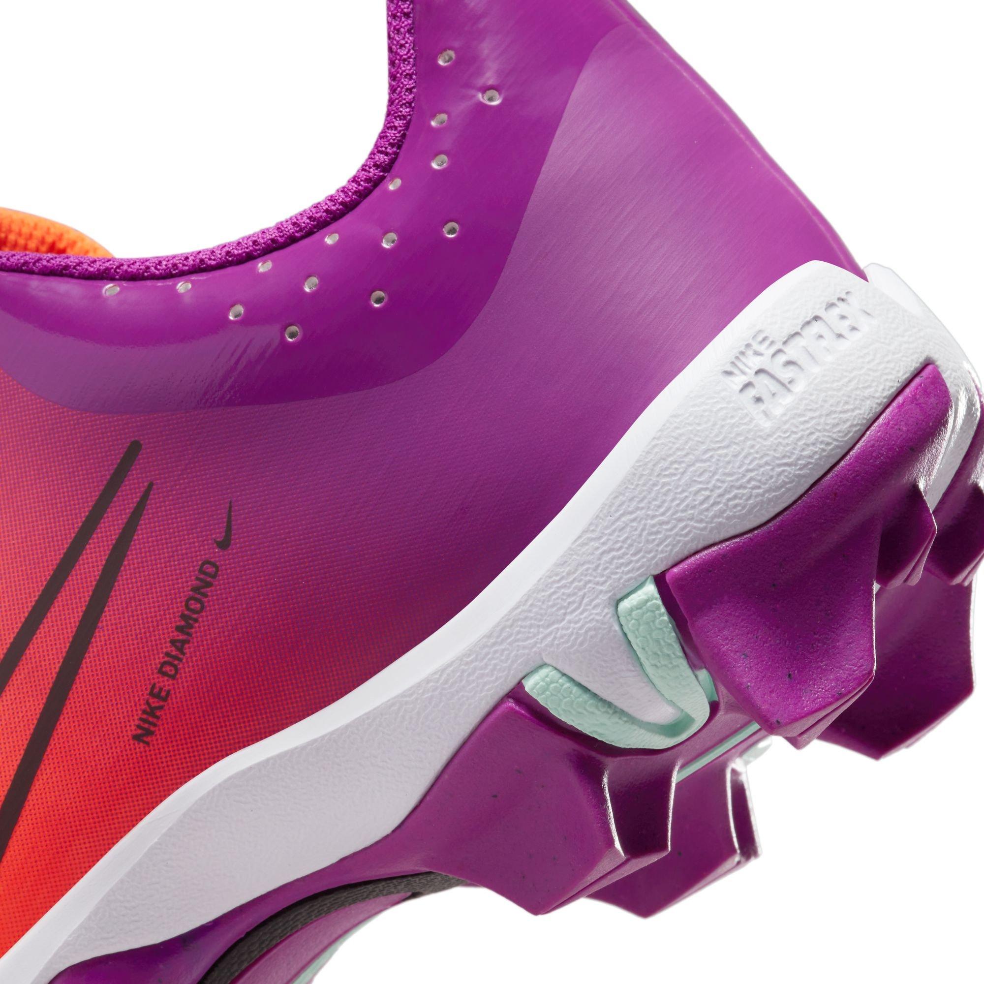 Nike Hyperdiamond 4 Keystone GG "Total Orange/Black/Vivid Purple" Preschool Girls Softball Cleat - PURPLE/ORANGE Thumbnail View 5