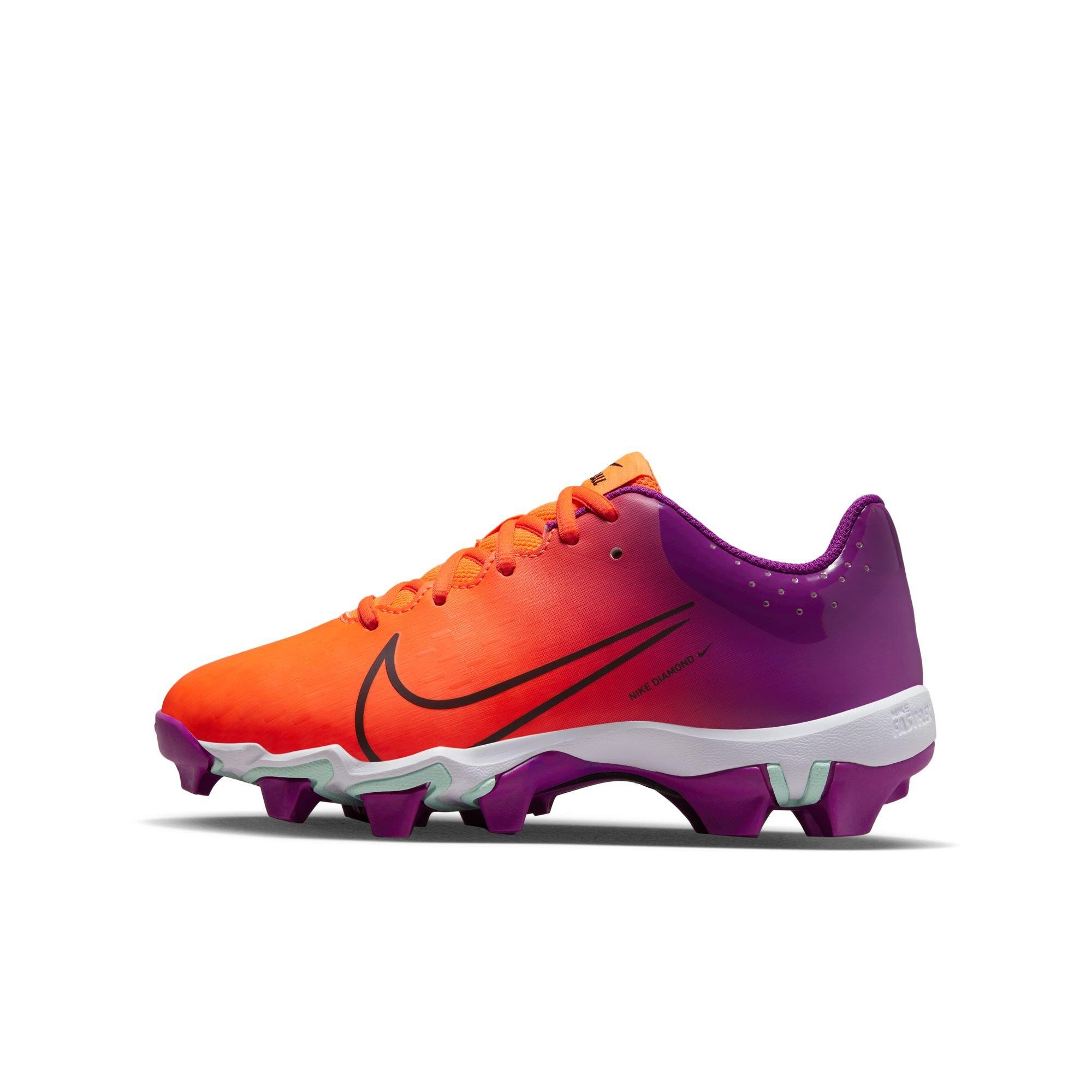 Nike Hyperdiamond 4 Keystone GG "Total Orange/Black/Vivid Purple" Preschool Girls Softball Cleat - PURPLE/ORANGE Thumbnail View 6