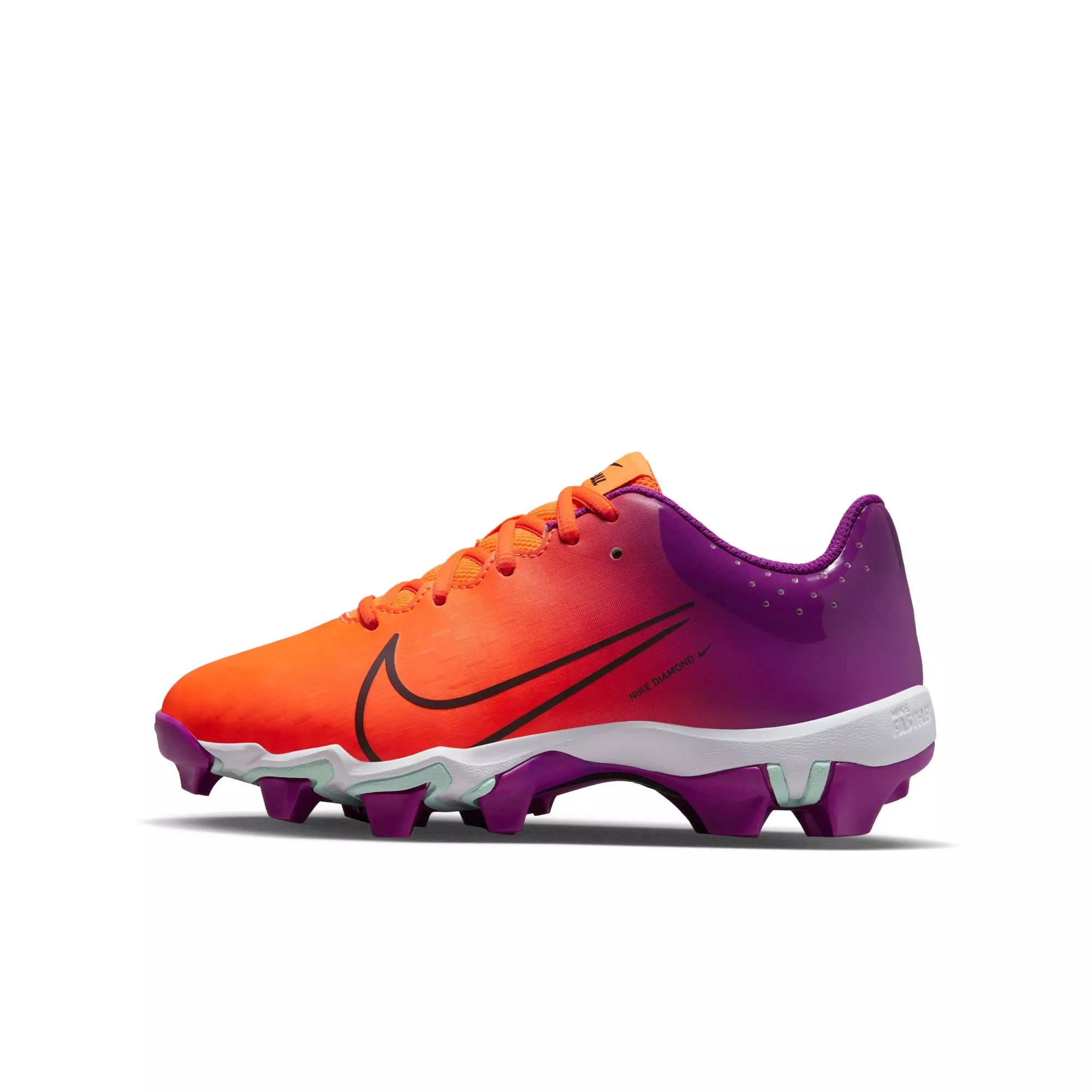 Nike Hyperdiamond 4 Keystone GG "Total Orange/Black/Vivid Purple" Preschool Girls Softball Cleat - PURPLE/ORANGE