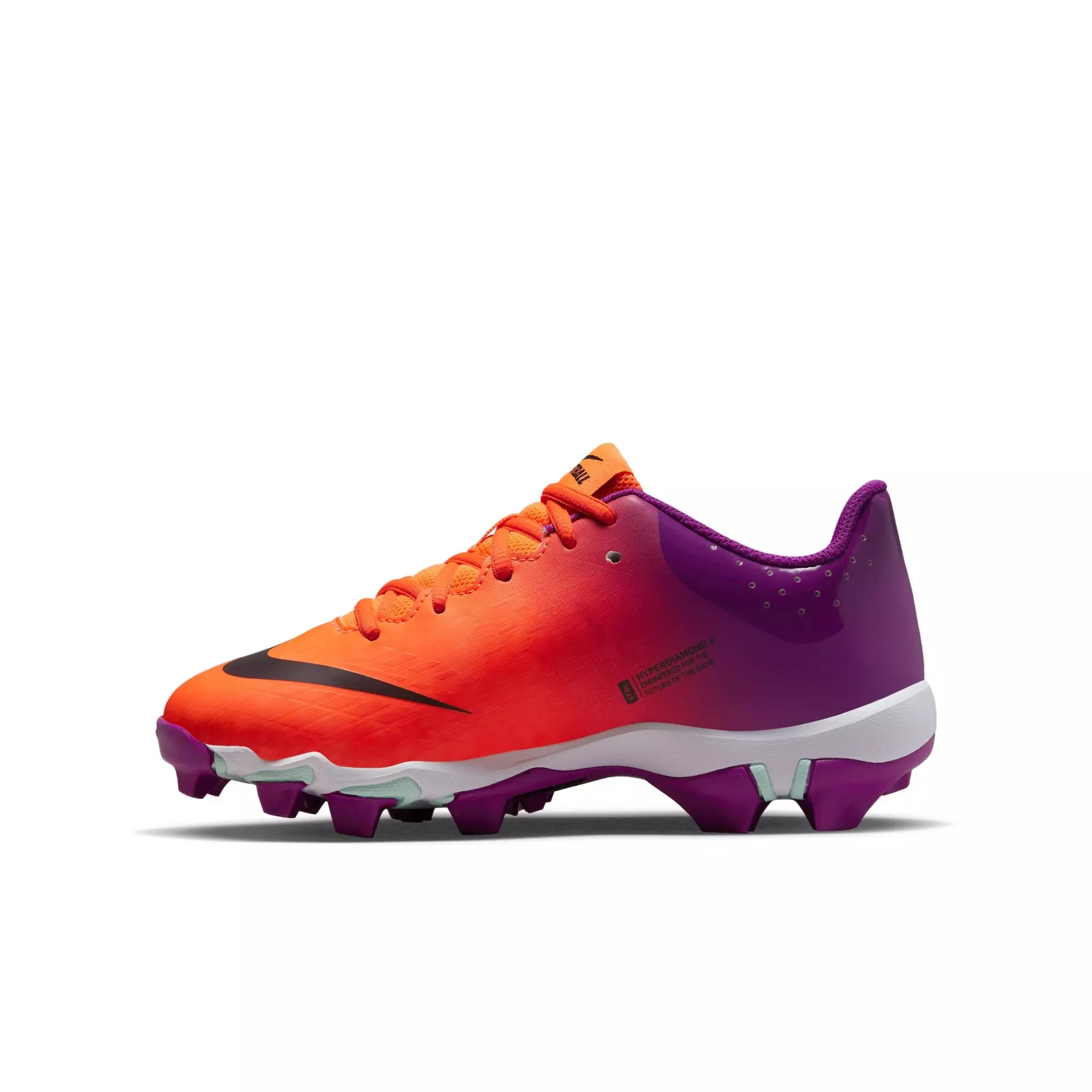 Nike Hyperdiamond 4 Keystone GG "Total Orange/Black/Vivid Purple" Preschool Girls Softball Cleat - PURPLE/ORANGE