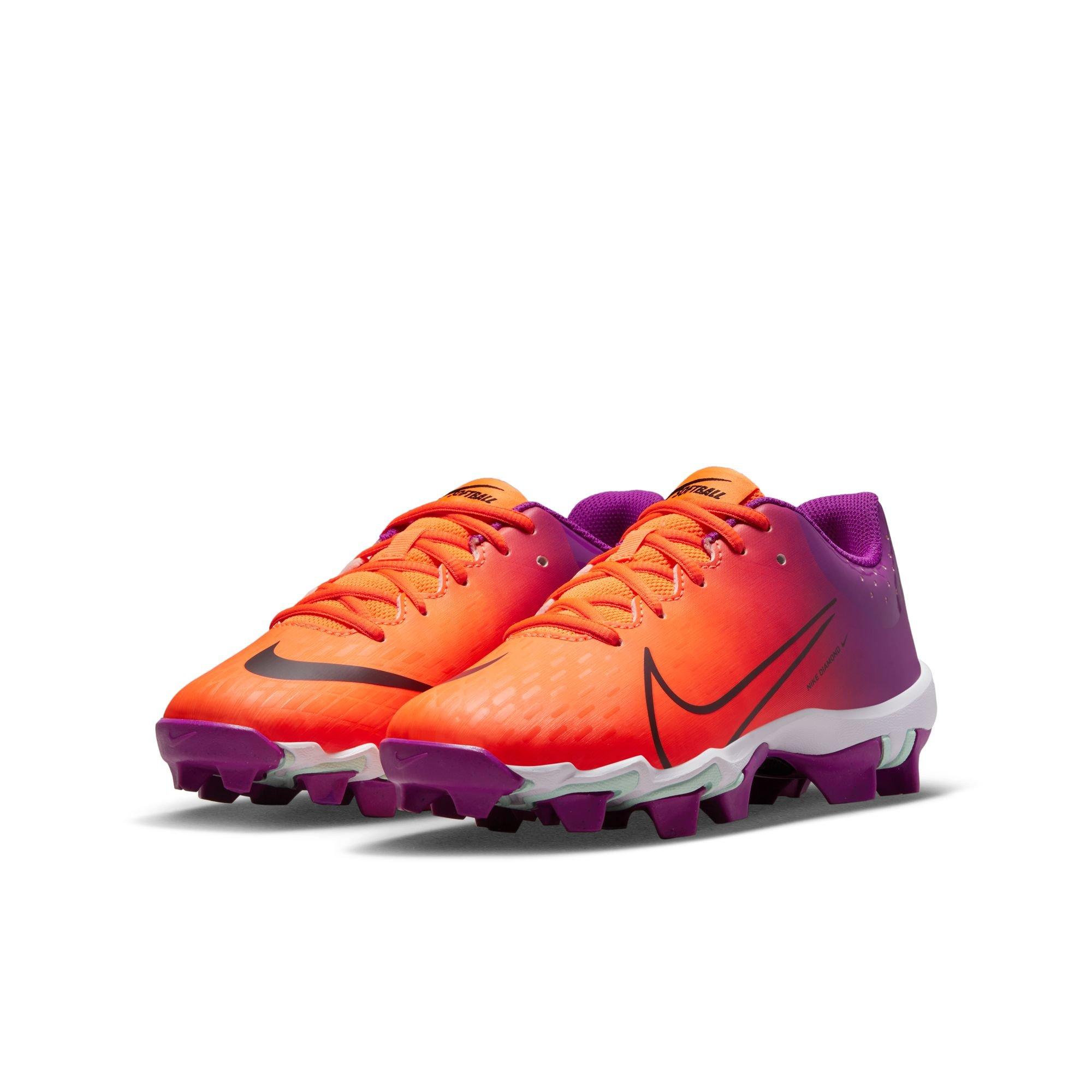 Nike Hyperdiamond 4 Keystone GG "Total Orange/Black/Vivid Purple" Preschool Girls Softball Cleat - PURPLE/ORANGE Thumbnail View 8