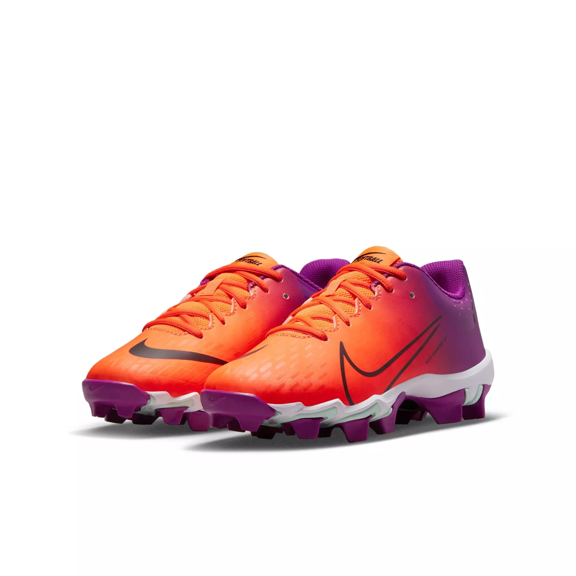 Nike Hyperdiamond 4 Keystone GG "Total Orange/Black/Vivid Purple" Preschool Girls Softball Cleat - PURPLE/ORANGE