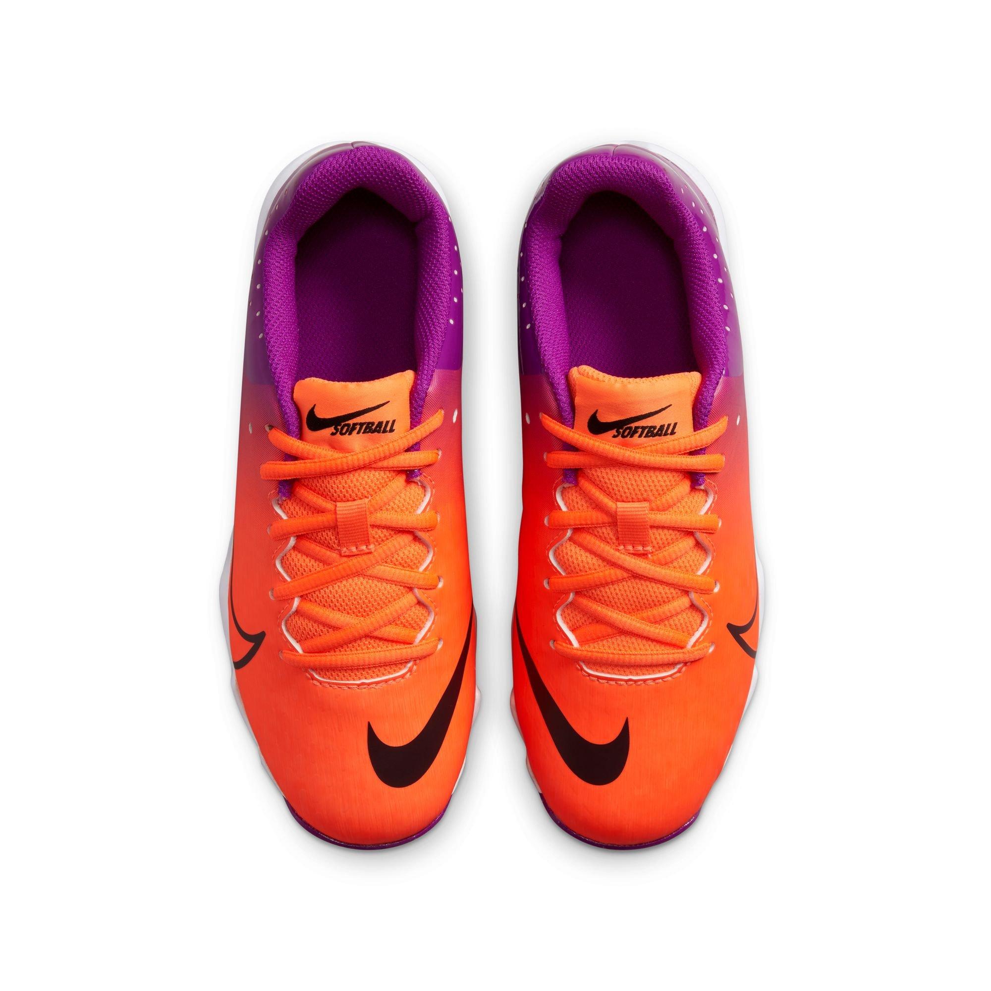 Nike Hyperdiamond 4 Keystone GG "Total Orange/Black/Vivid Purple" Preschool Girls Softball Cleat - PURPLE/ORANGE Thumbnail View 9