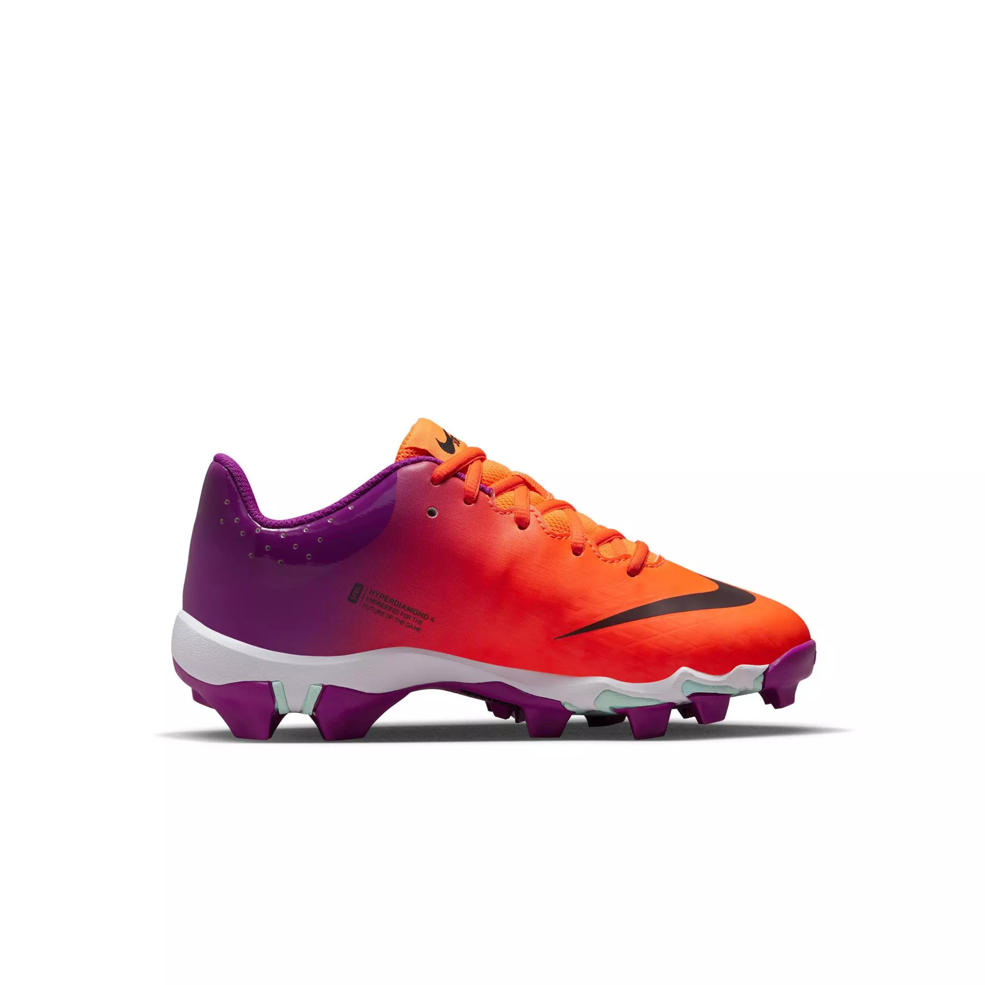 Nike Hyperdiamond 4 Keystone GG "Total Orange/Black/Vivid Purple" Preschool Girls Softball Cleat - PURPLE/ORANGE