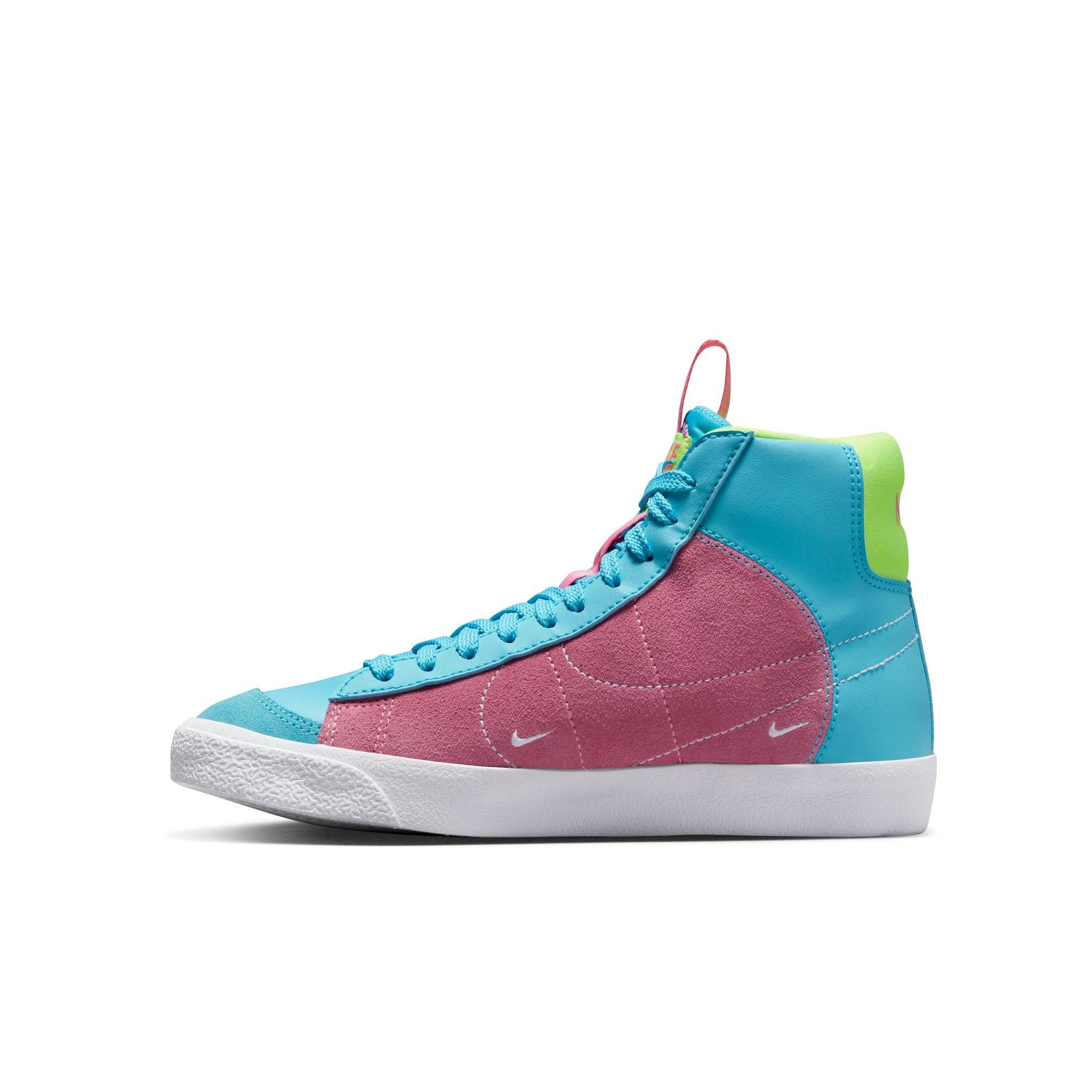 Nike Blazer Mid '77 "Baltic Blue/White/Pink Glow/Volt" Grade School Girls' Shoe - BLUE/PINK Thumbnail View 4