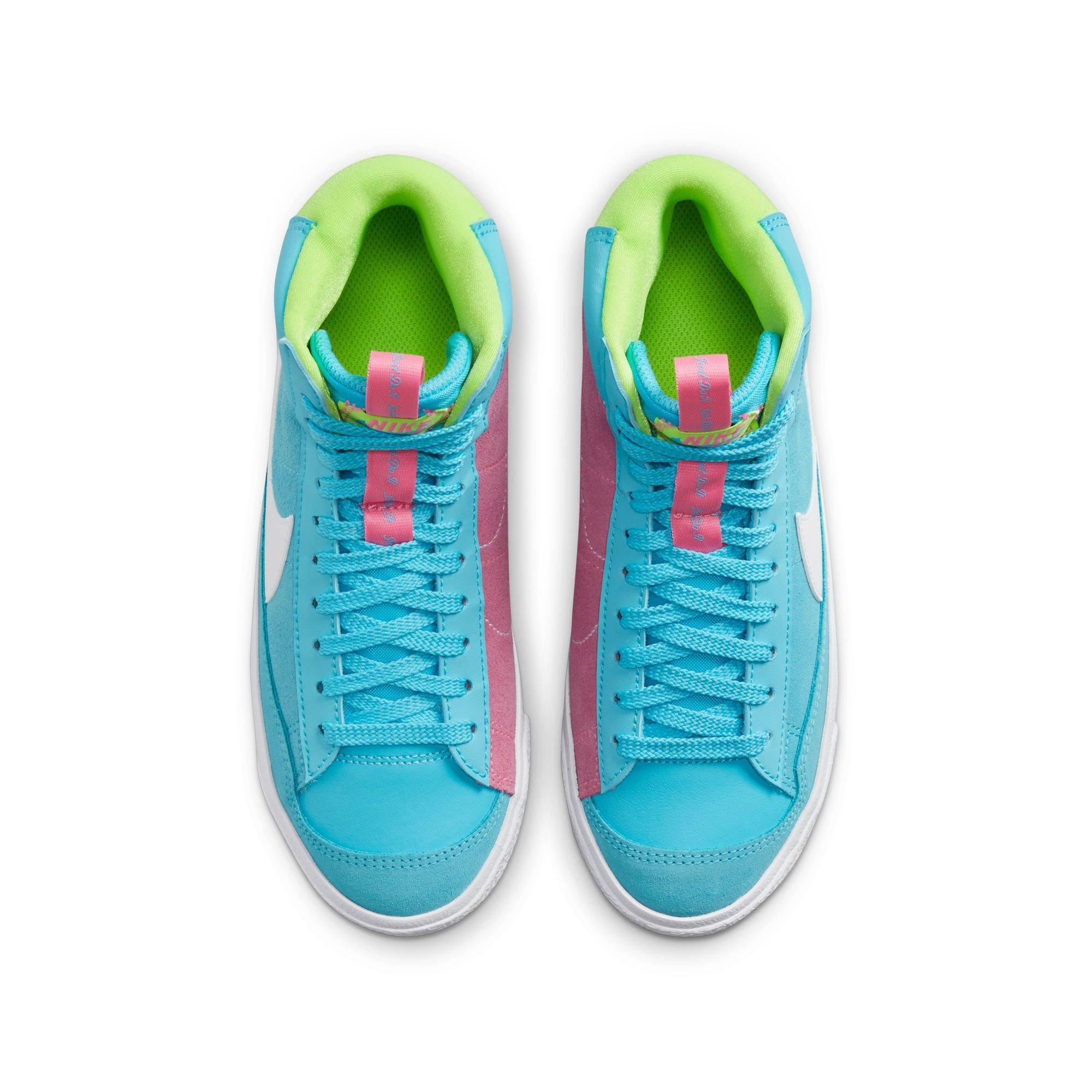 Nike Blazer Mid '77 "Baltic Blue/White/Pink Glow/Volt" Grade School Girls' Shoe - BLUE/PINK Thumbnail View 5