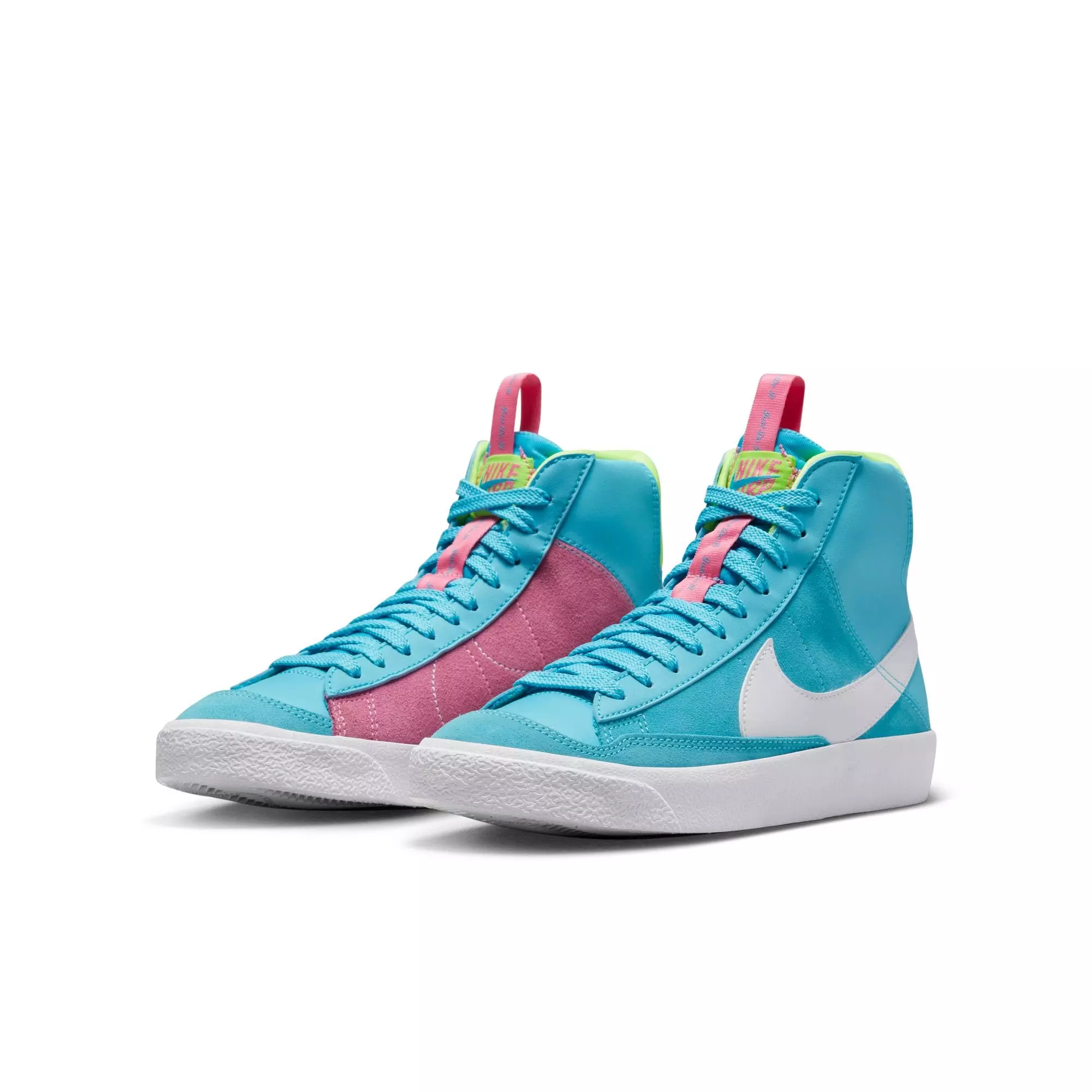 Nike Blazer Mid '77 "Baltic Blue/White/Pink Glow/Volt" Grade School Girls' Shoe - BLUE/PINK