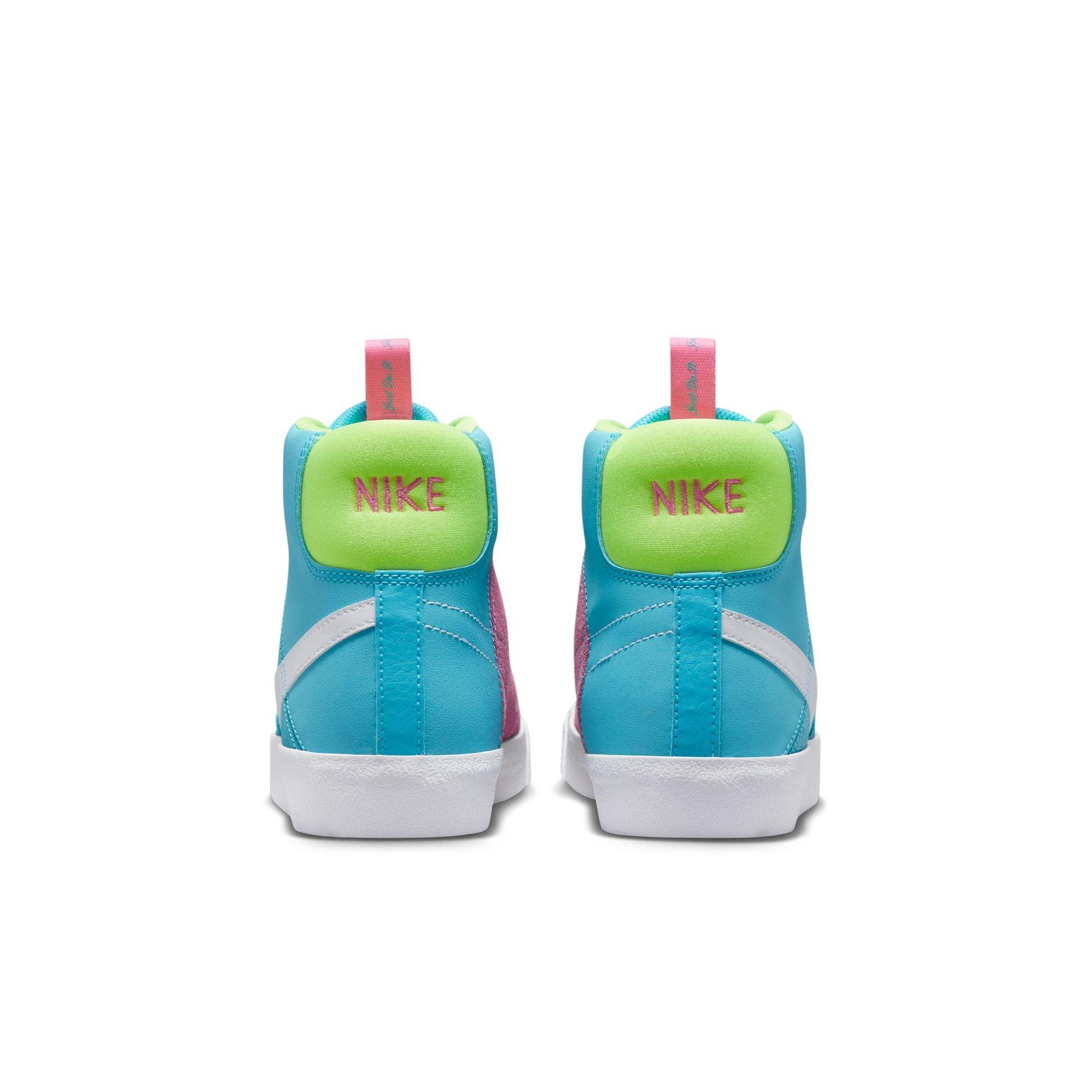 Nike Blazer Mid '77 "Baltic Blue/White/Pink Glow/Volt" Grade School Girls' Shoe - BLUE/PINK Thumbnail View 7