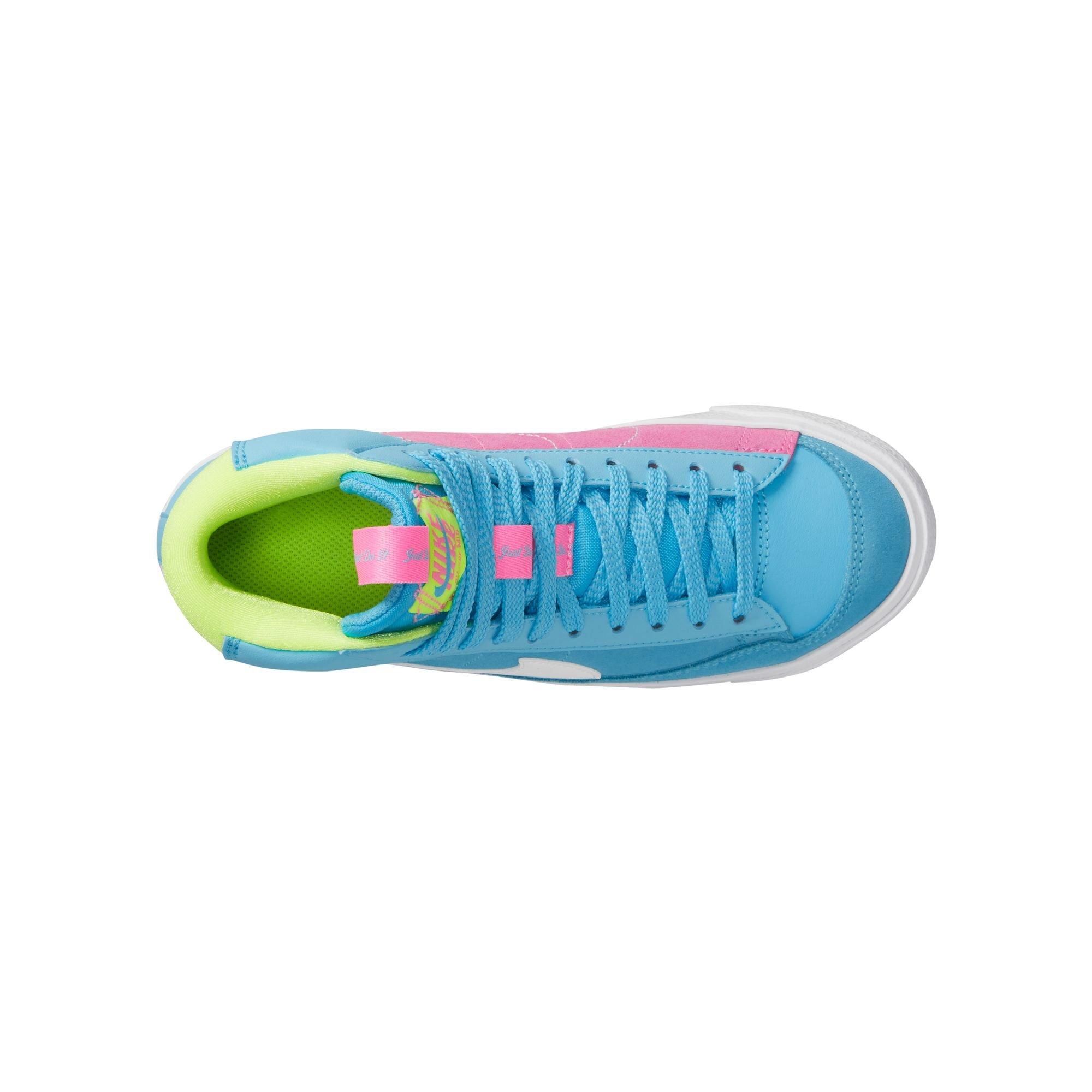 Nike Blazer Mid '77 "Baltic Blue/White/Pink Glow/Volt" Grade School Girls' Shoe - BLUE/PINK Thumbnail View 11