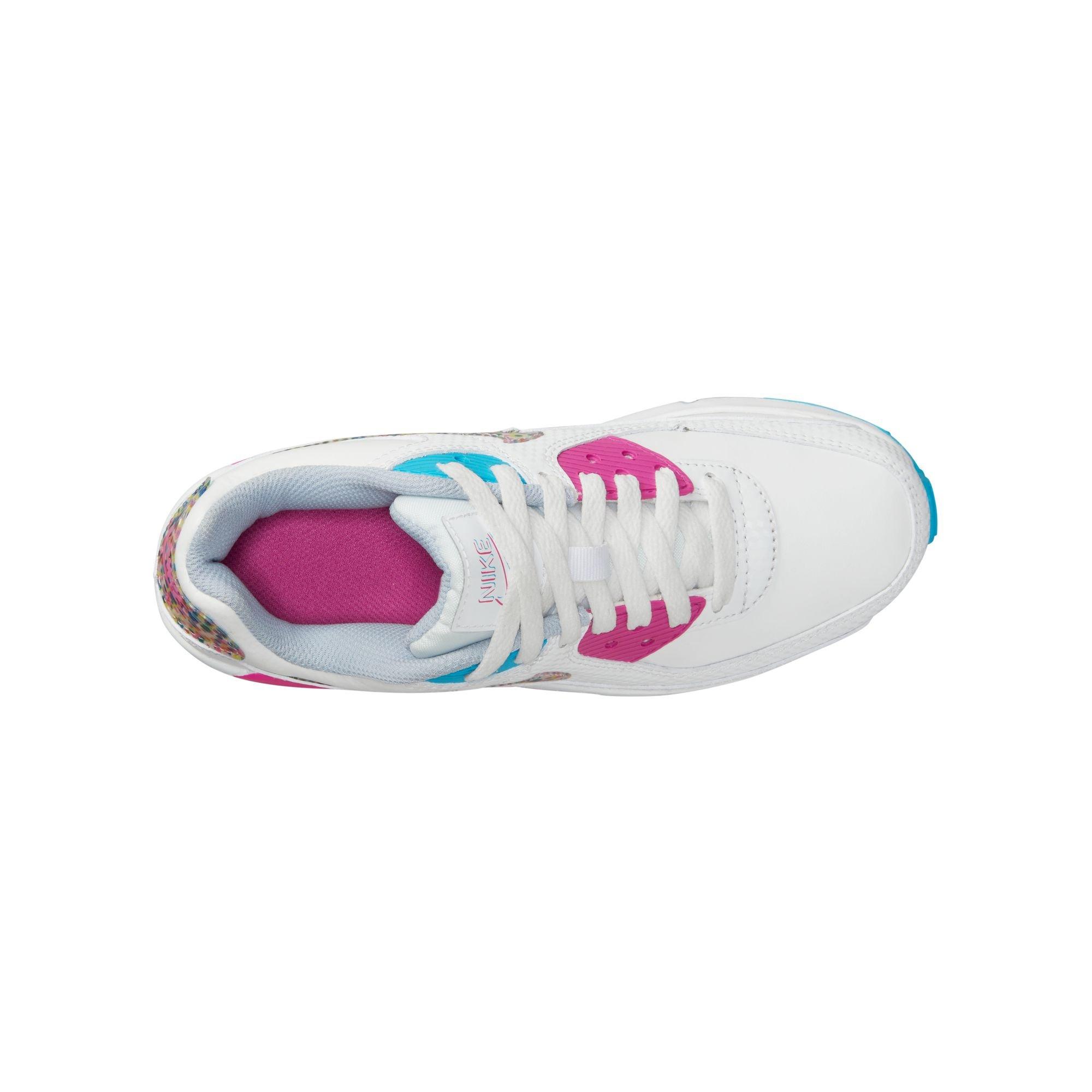 Nike Air Max 90 LTR SE Grade School Girls' White/Multi/Active Fuchsia Shoe