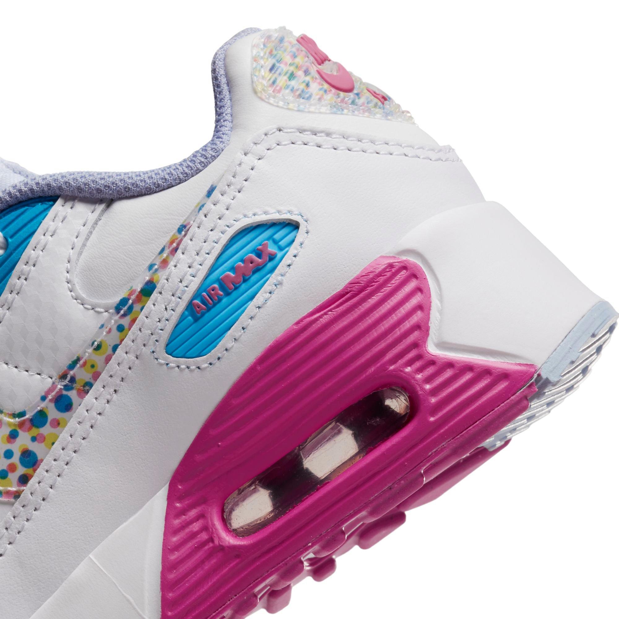 Nike Air Max 90 LTR SE Preschool Girls' White/Multi/Active Fuchsia Shoe