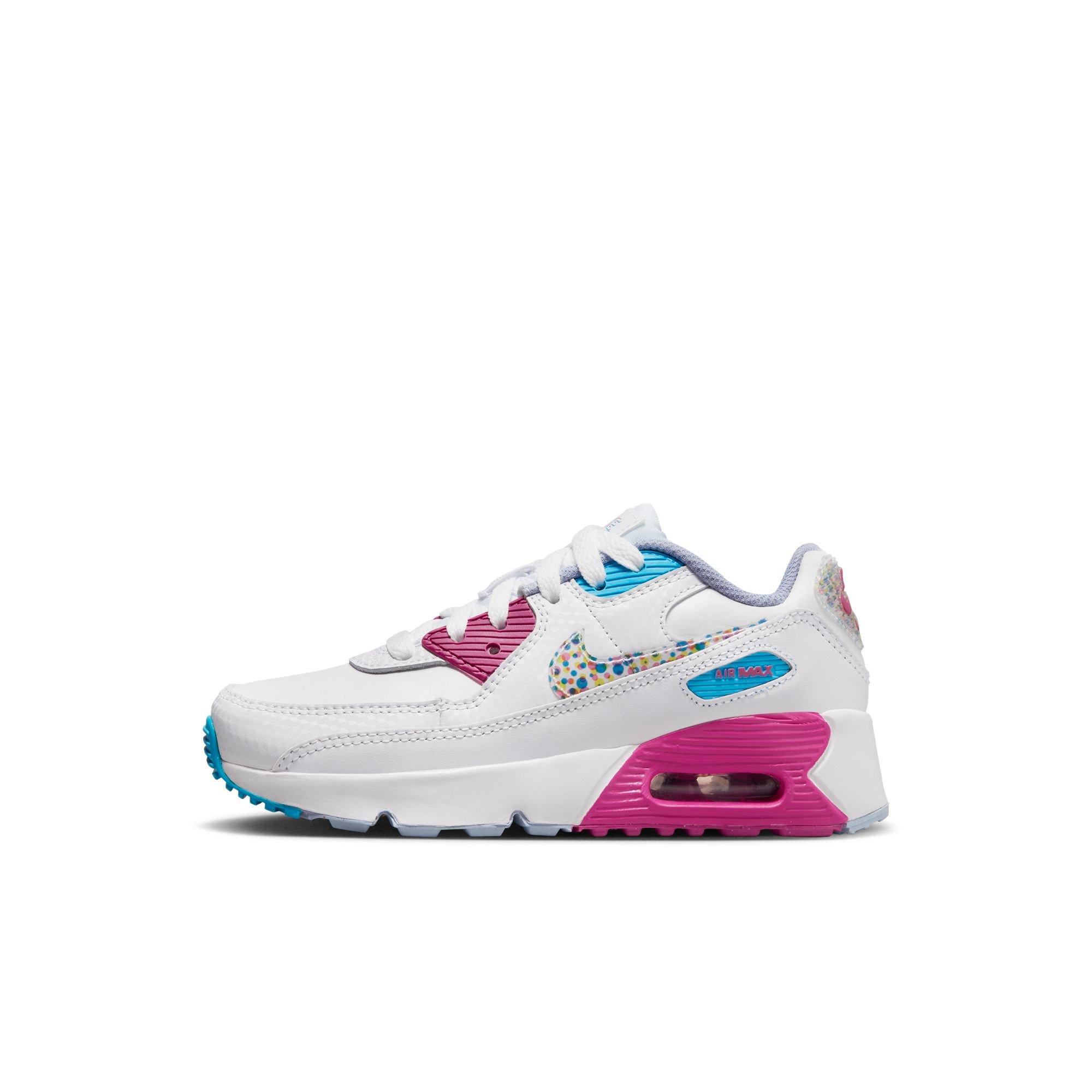 Nike Air Max 90 LTR SE Preschool Girls' White/Multi/Active Fuchsia Shoe