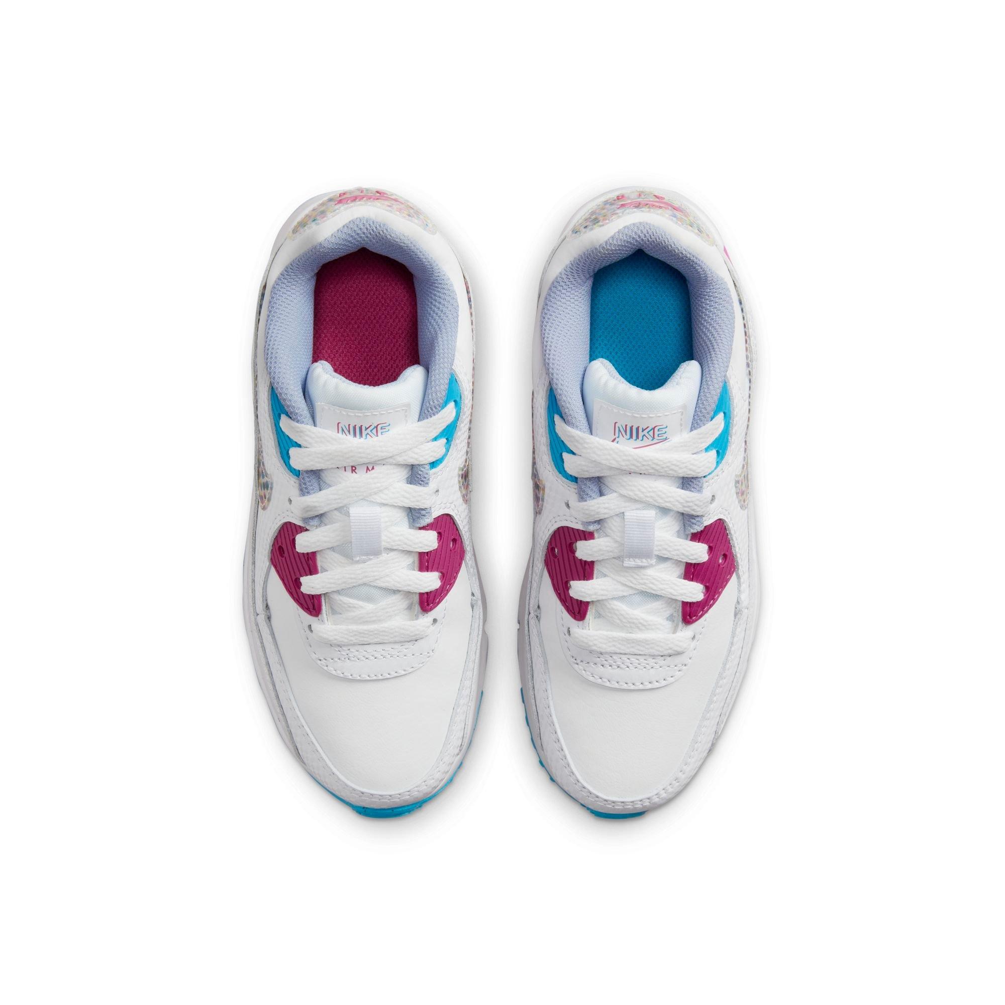 Nike Air Max 90 LTR SE Preschool Girls' White/Multi/Active Fuchsia Shoe