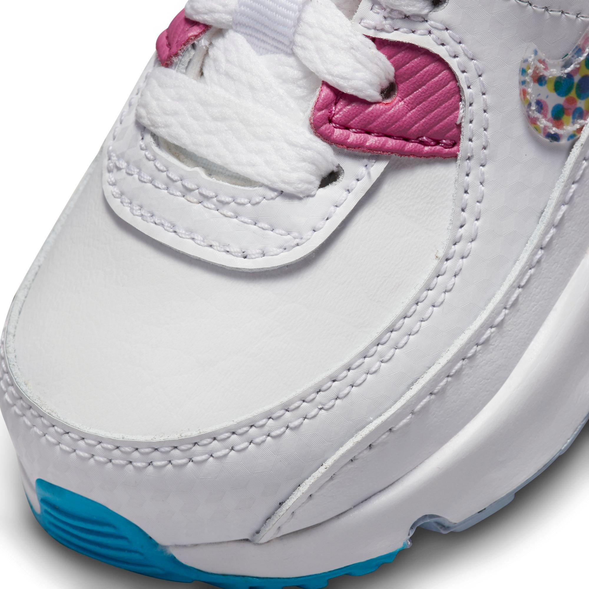 Nike Air Max 90 LTR SE Toddler Girls' White/Multi/Active Fuchsia Shoe