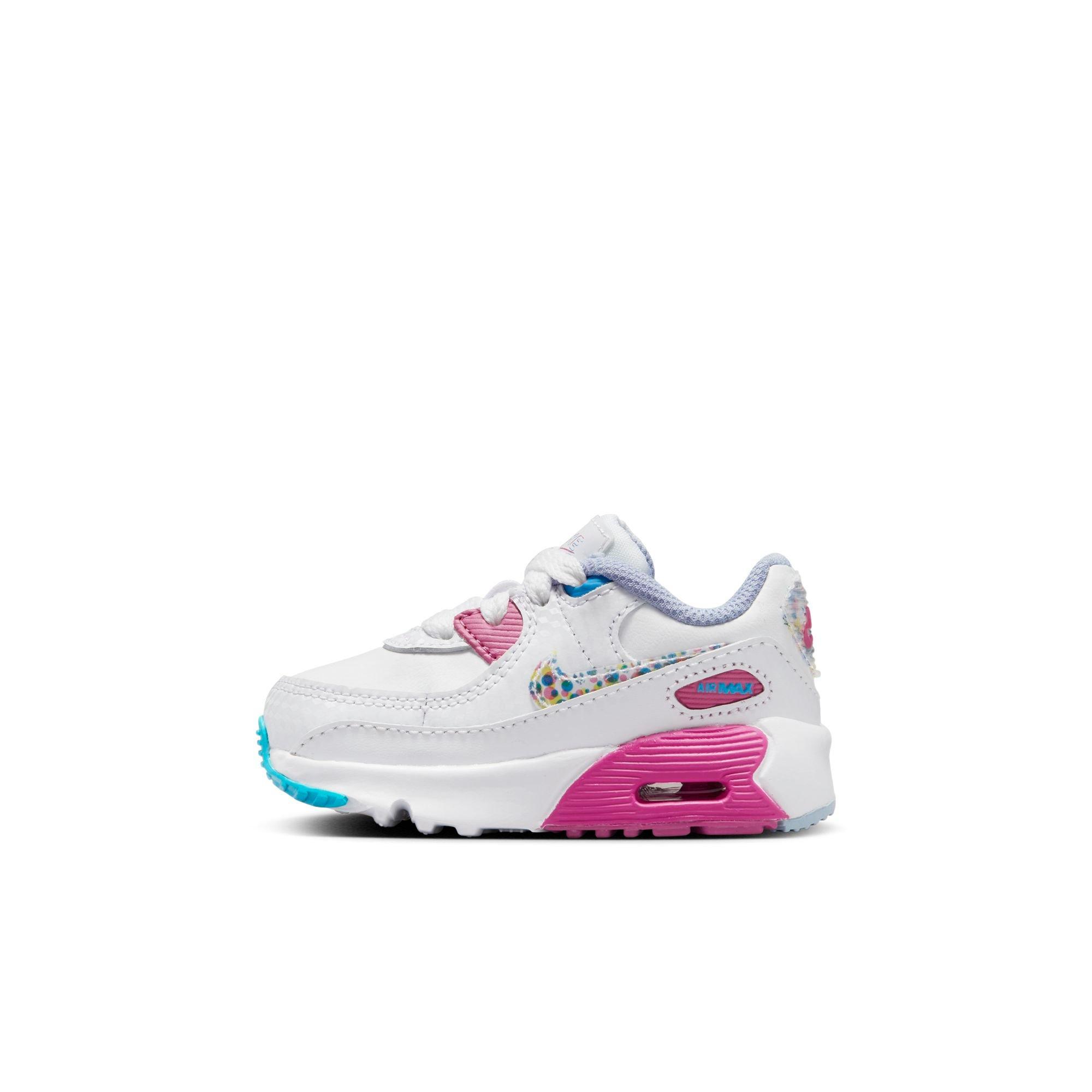 Nike Air Max 90 LTR SE Toddler Girls' White/Multi/Active Fuchsia Shoe