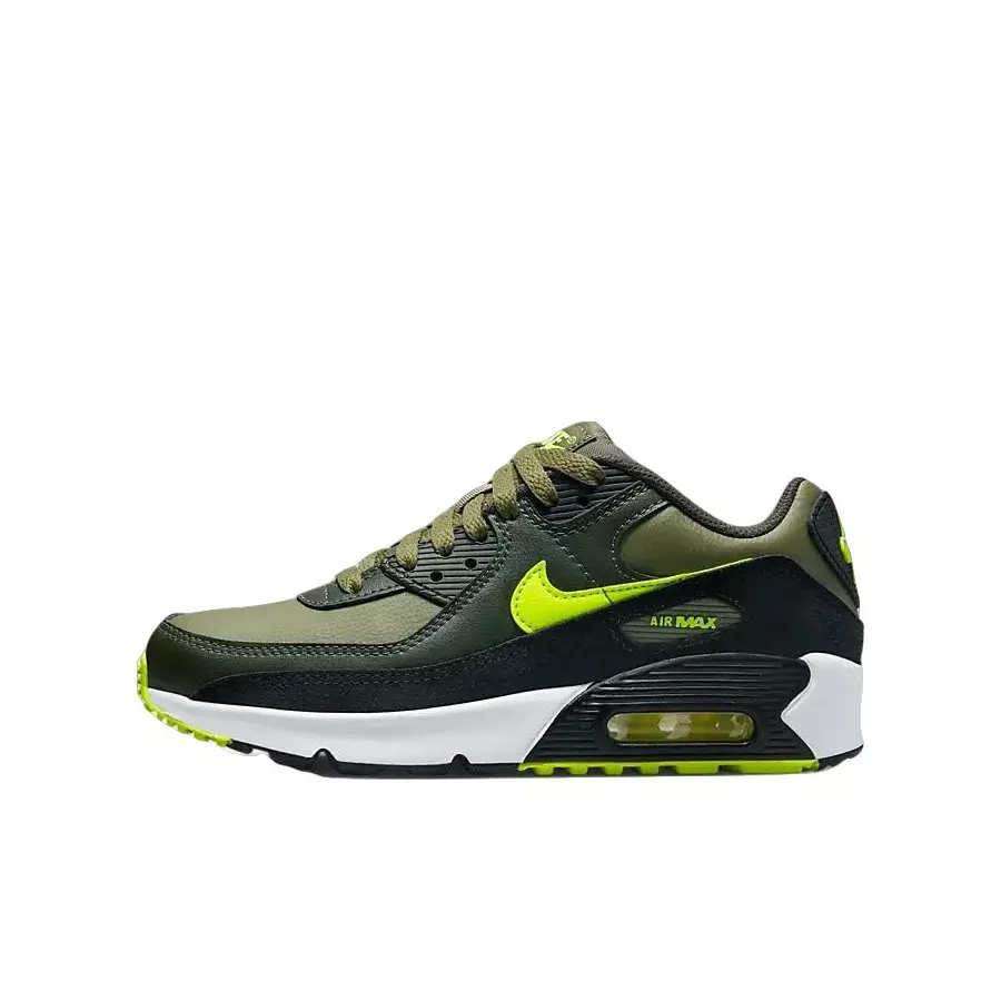 Nike Air Max 90 LTR "Medium Olive/Black/Sequoia/Volt" Grade School Boys' Shoe - BLACK/VOLT