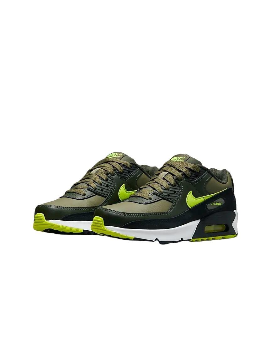 Nike Air Max 90 LTR "Medium Olive/Black/Sequoia/Volt" Grade School Boys' Shoe - BLACK/VOLT Thumbnail View 3