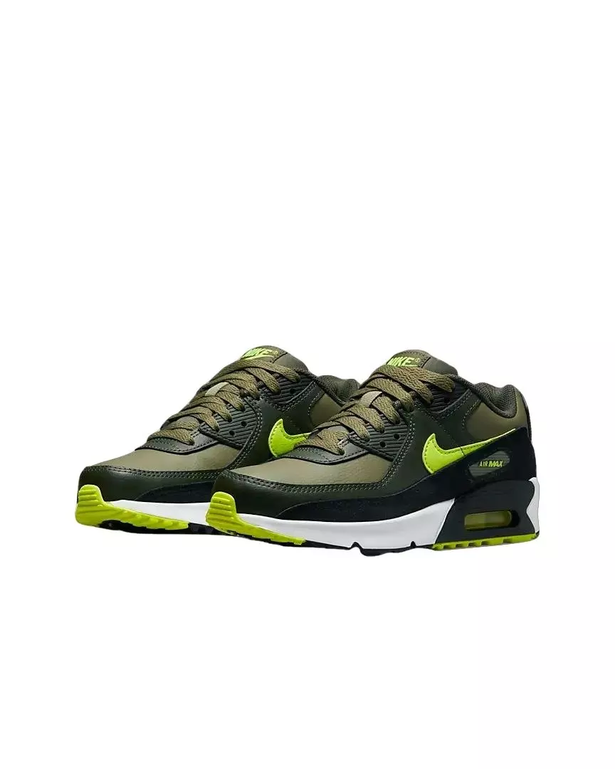 Nike Air Max 90 LTR "Medium Olive/Black/Sequoia/Volt" Grade School Boys' Shoe - BLACK/VOLT
