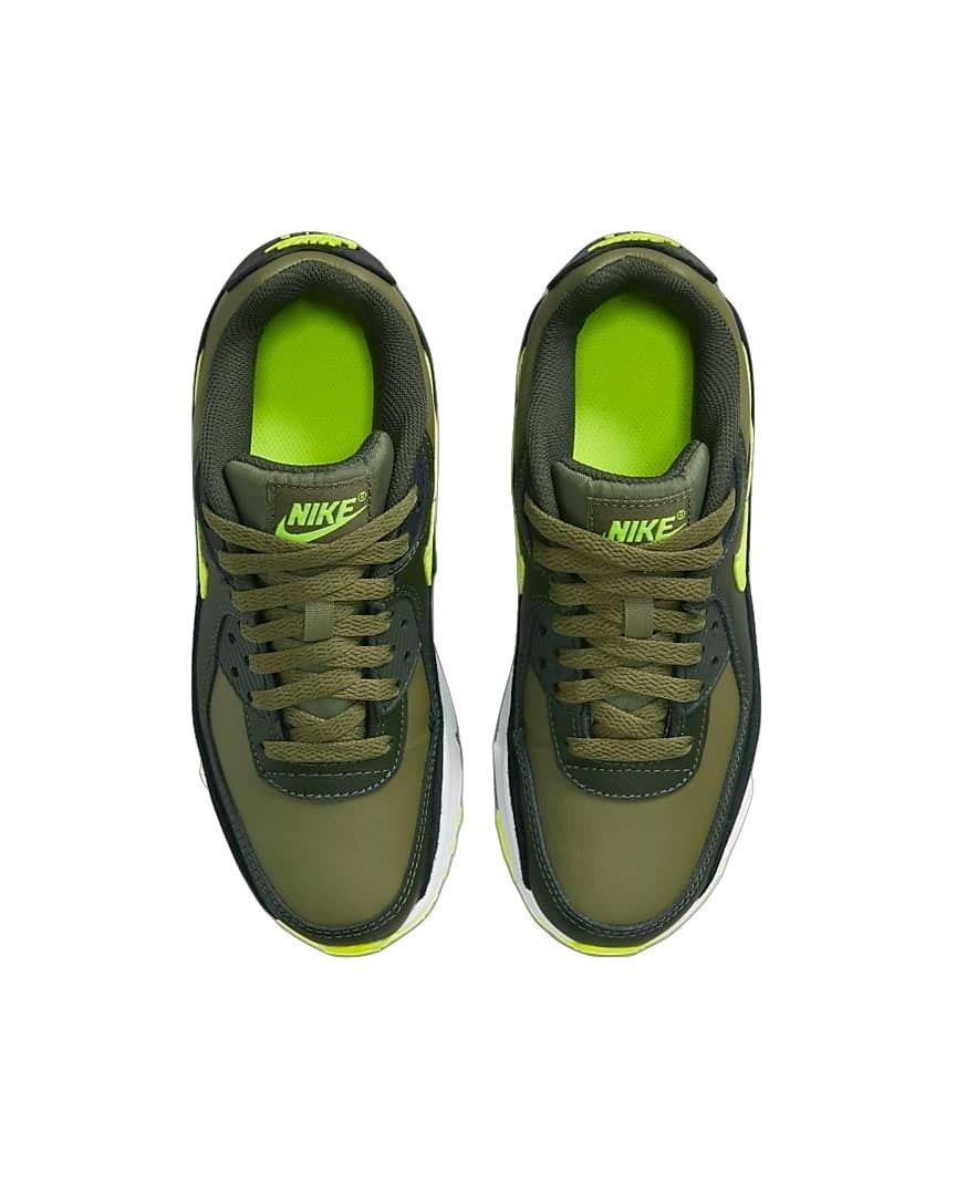 Nike Air Max 90 LTR "Medium Olive/Black/Sequoia/Volt" Grade School Boys' Shoe - BLACK/VOLT Thumbnail View 4