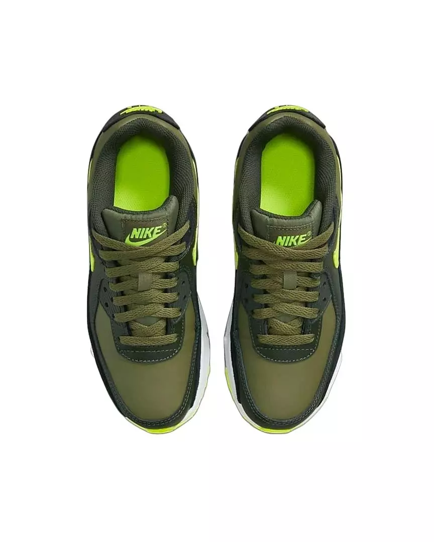 Nike Air Max 90 LTR "Medium Olive/Black/Sequoia/Volt" Grade School Boys' Shoe - BLACK/VOLT
