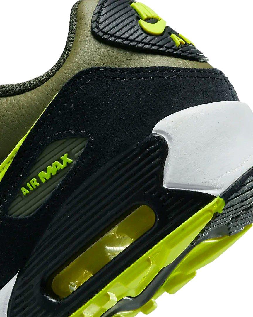 Nike Air Max 90 LTR "Medium Olive/Black/Sequoia/Volt" Grade School Boys' Shoe - BLACK/VOLT Thumbnail View 8