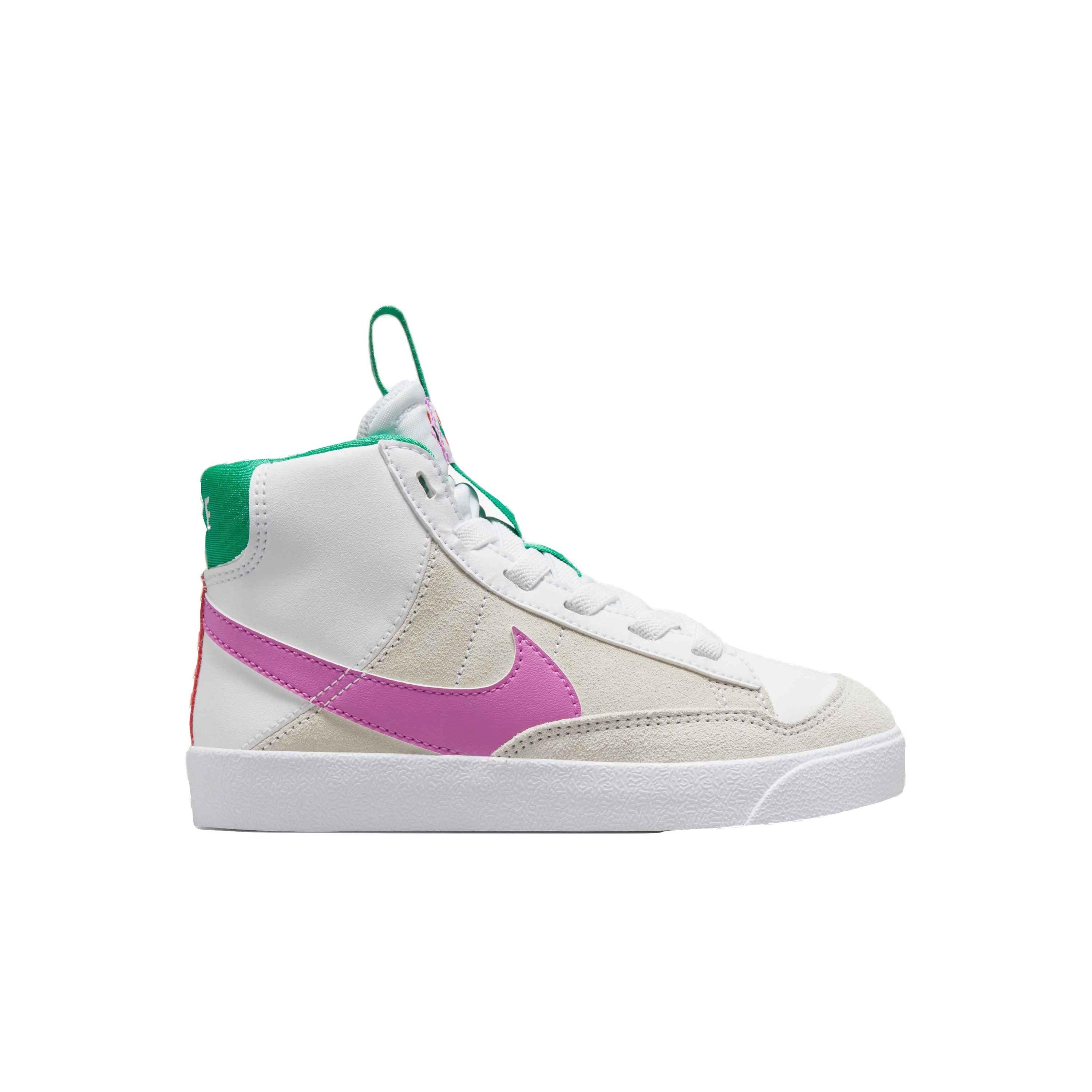 Nike Blazer Mid '77 SE D "White/Fuchsia Dream/Stadium Green" Preschool Girls' Shoe - WHITE/FUCHSIA/GREEN Thumbnail View 1