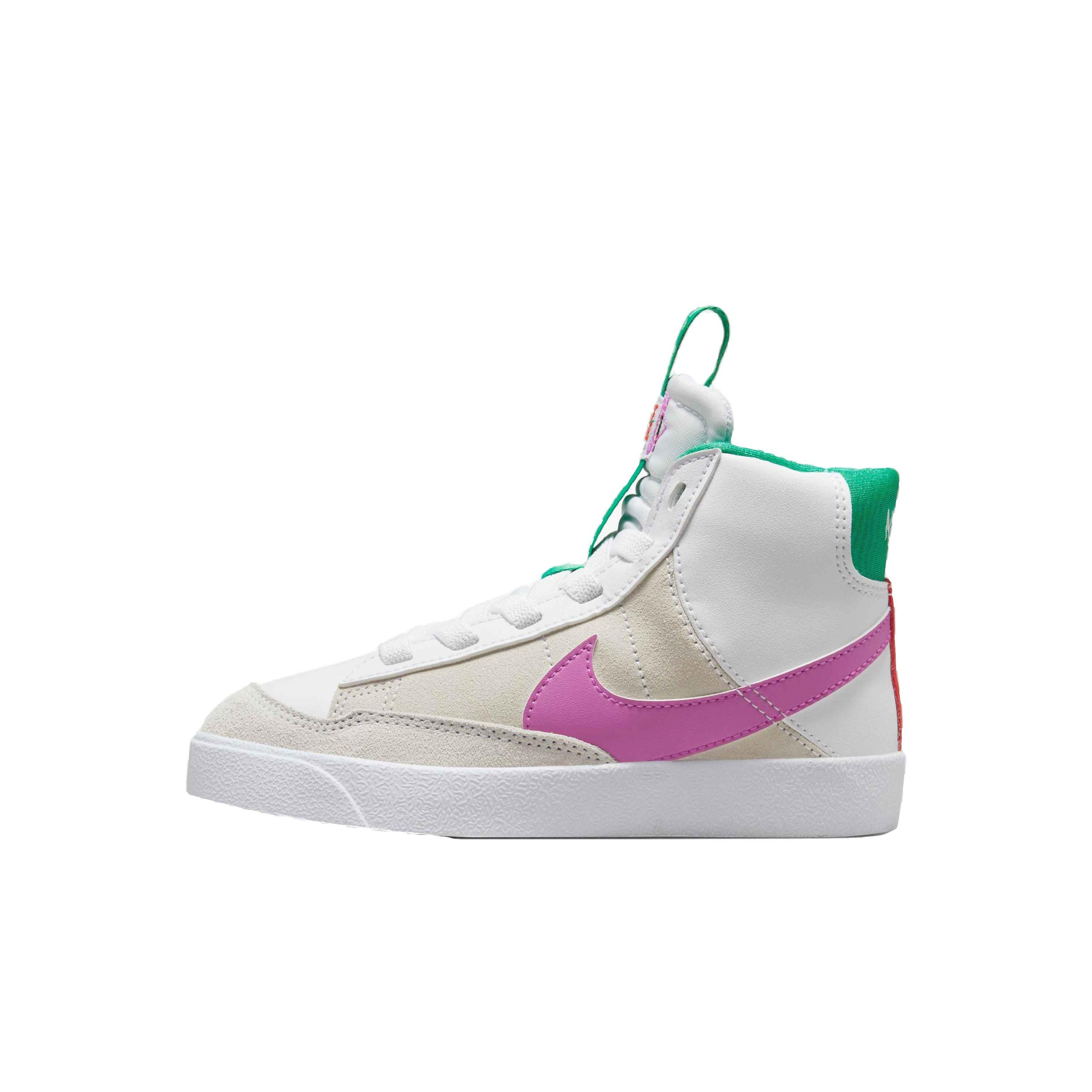 Nike Blazer Mid '77 SE D "White/Fuchsia Dream/Stadium Green" Preschool Girls' Shoe - WHITE/FUCHSIA/GREEN Thumbnail View 2
