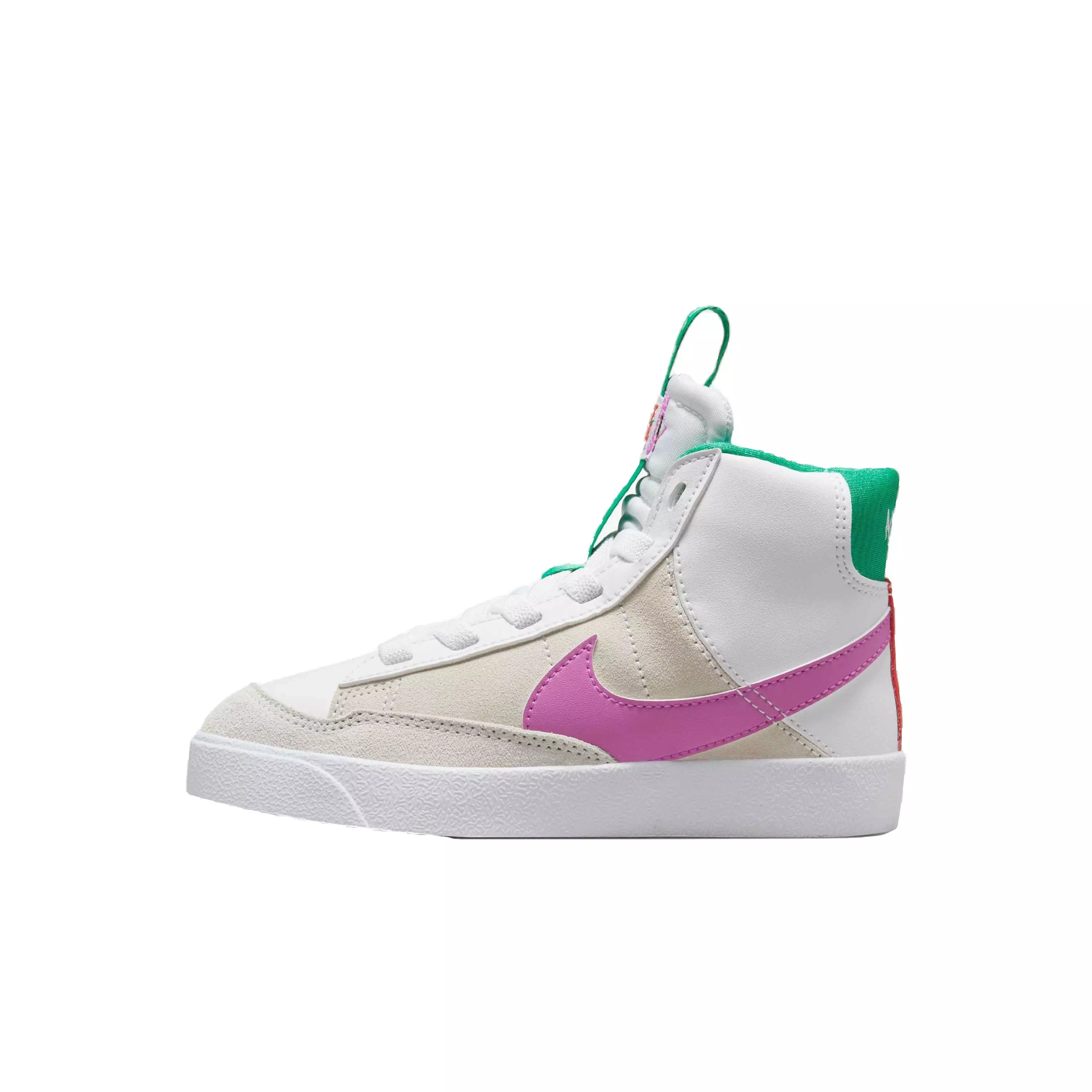 Nike Blazer Mid '77 SE D "White/Fuchsia Dream/Stadium Green" Preschool Girls' Shoe - WHITE/FUCHSIA/GREEN