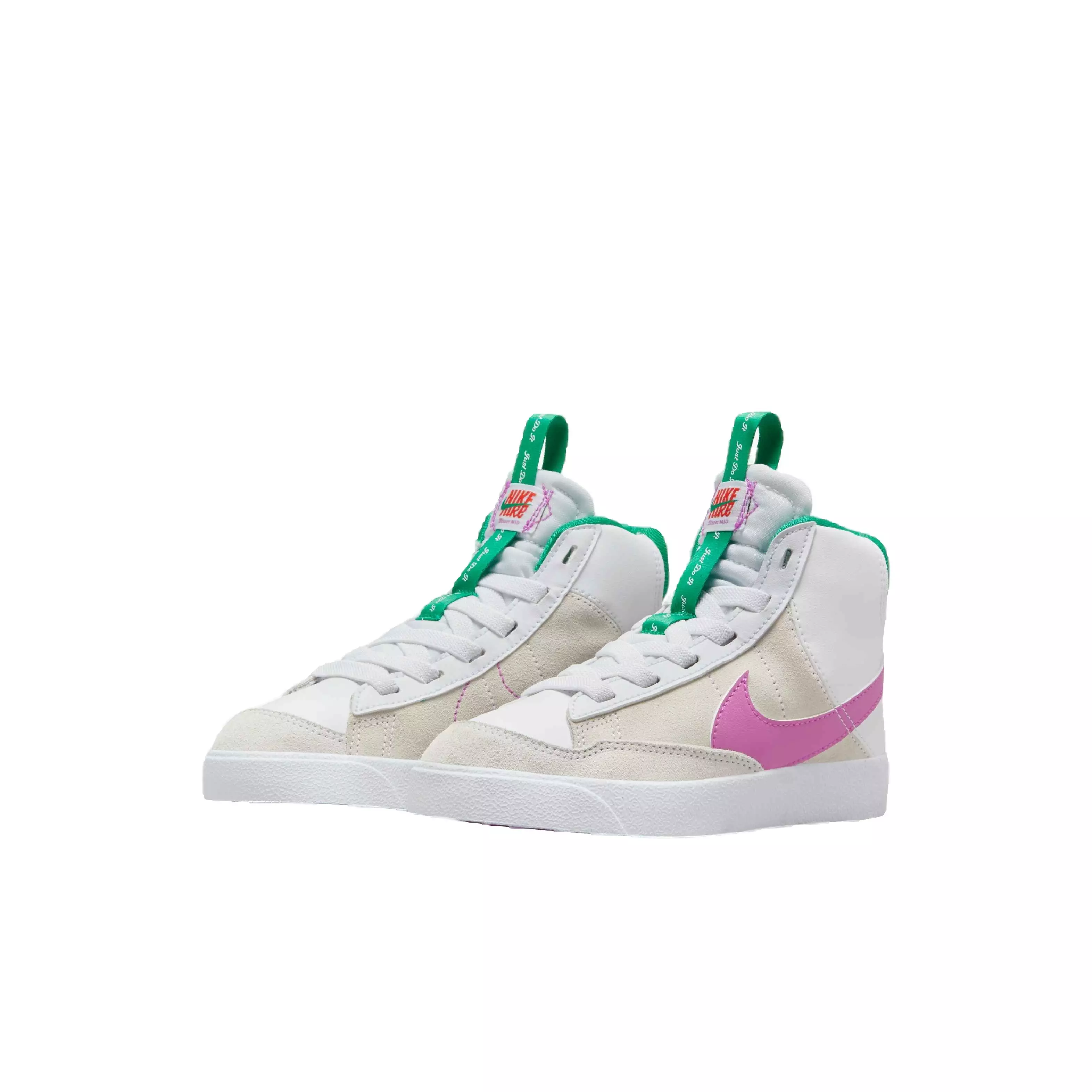 Nike Blazer Mid '77 SE D "White/Fuchsia Dream/Stadium Green" Preschool Girls' Shoe - WHITE/FUCHSIA/GREEN
