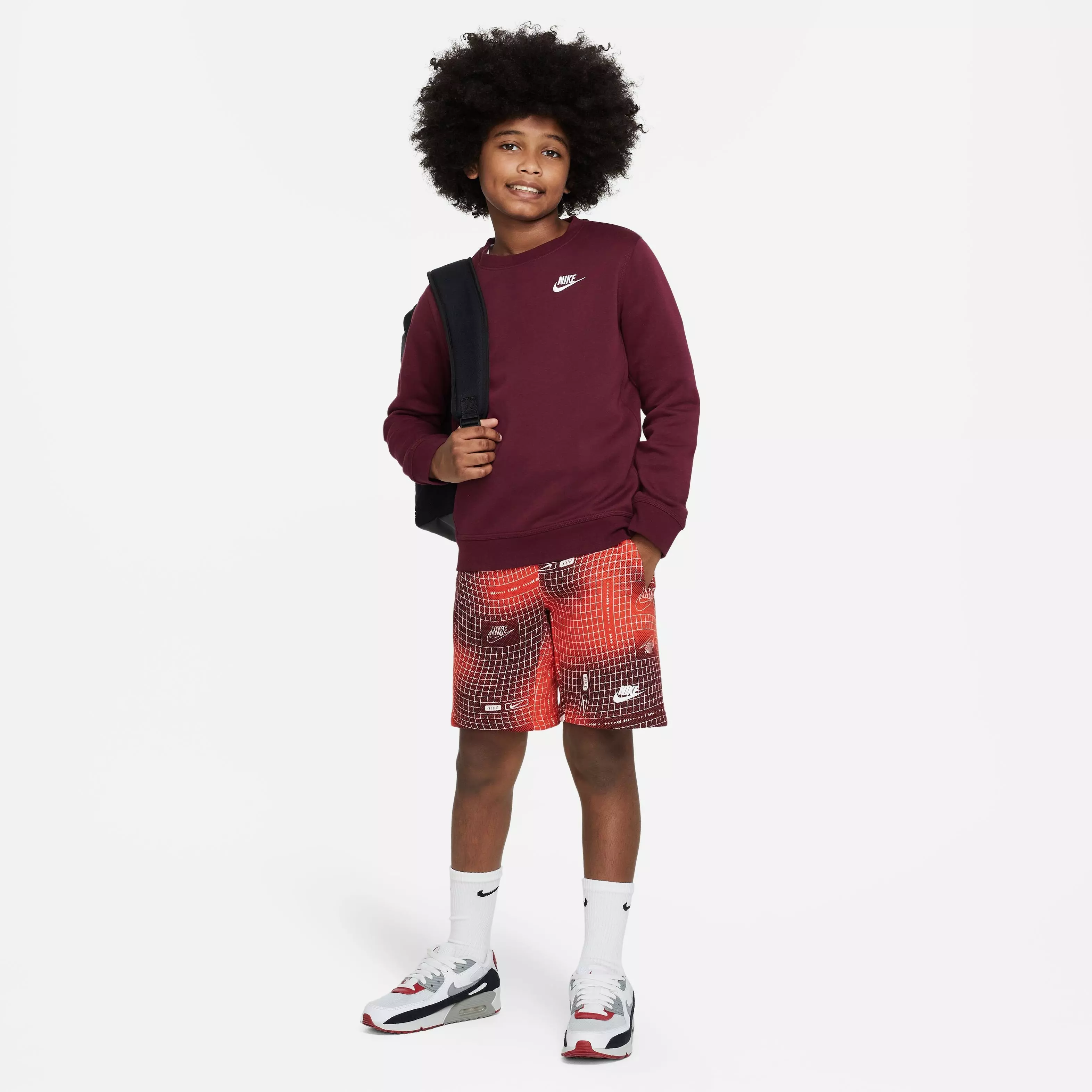 Nike Big Boys' Sportswear All-Over-Print HBR Club Shorts - Picante Red - RED