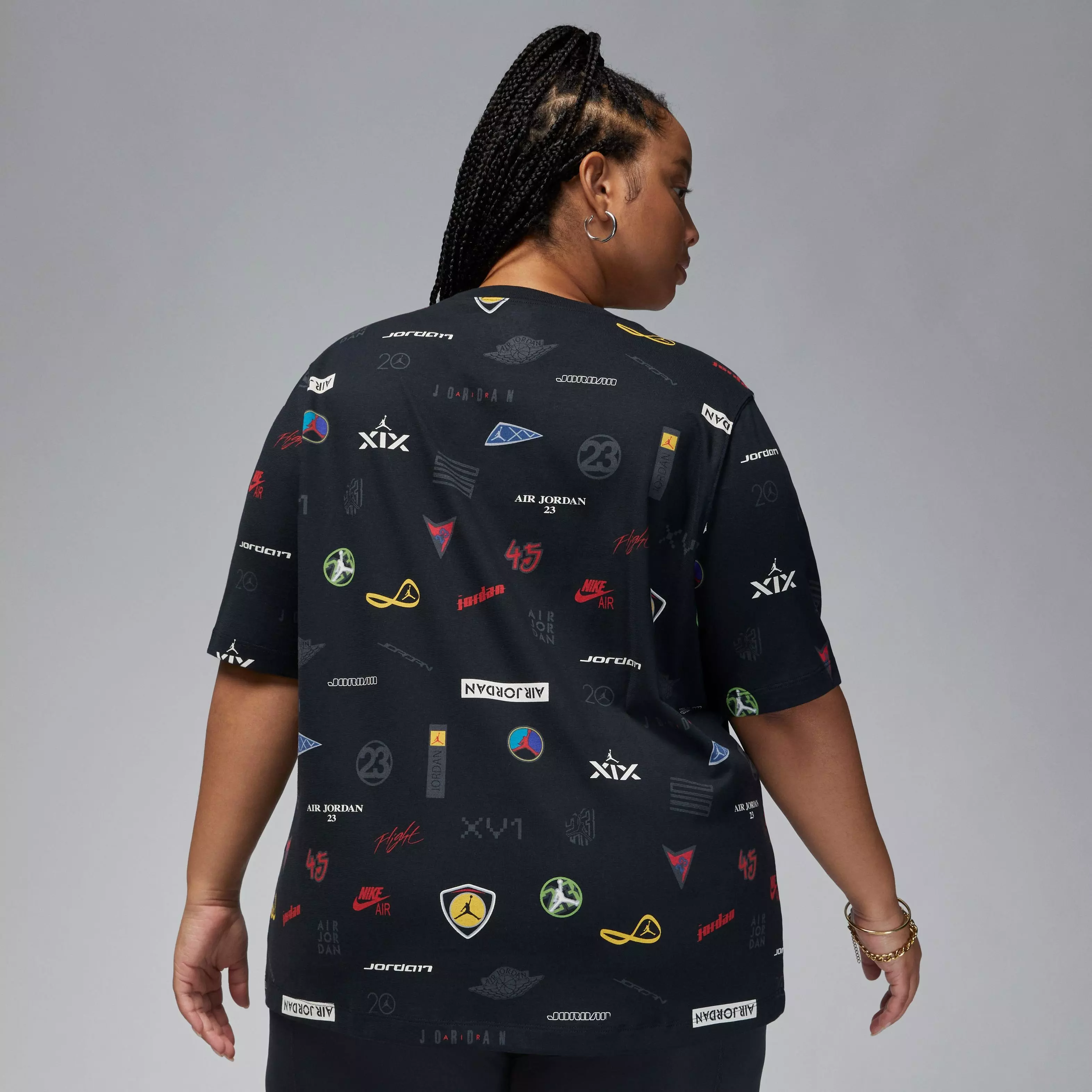 Jordan Women's Oversized AOP Graphic Tee-Black - BLACK