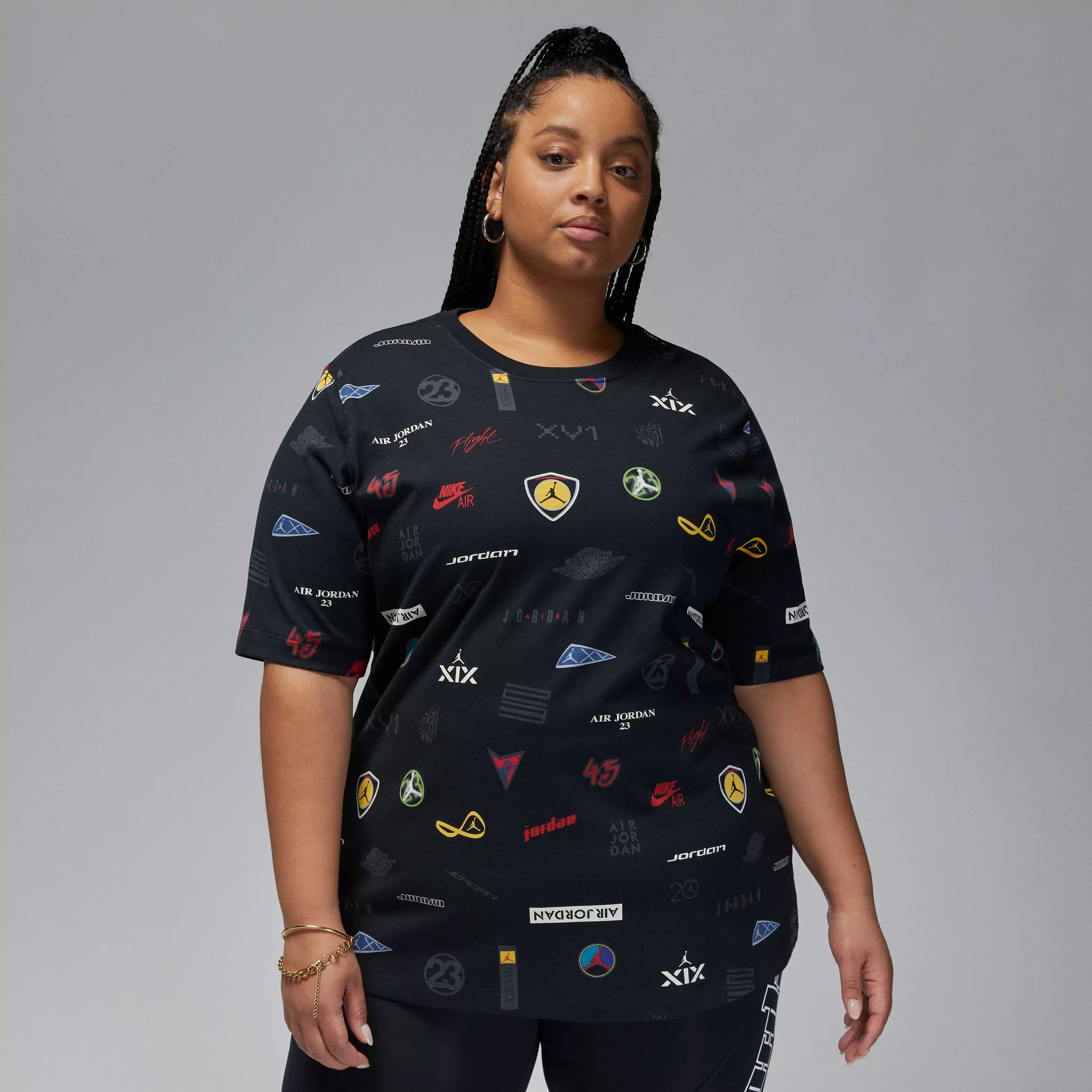 Jordan Women's Oversized AOP Graphic Tee-Black - BLACK