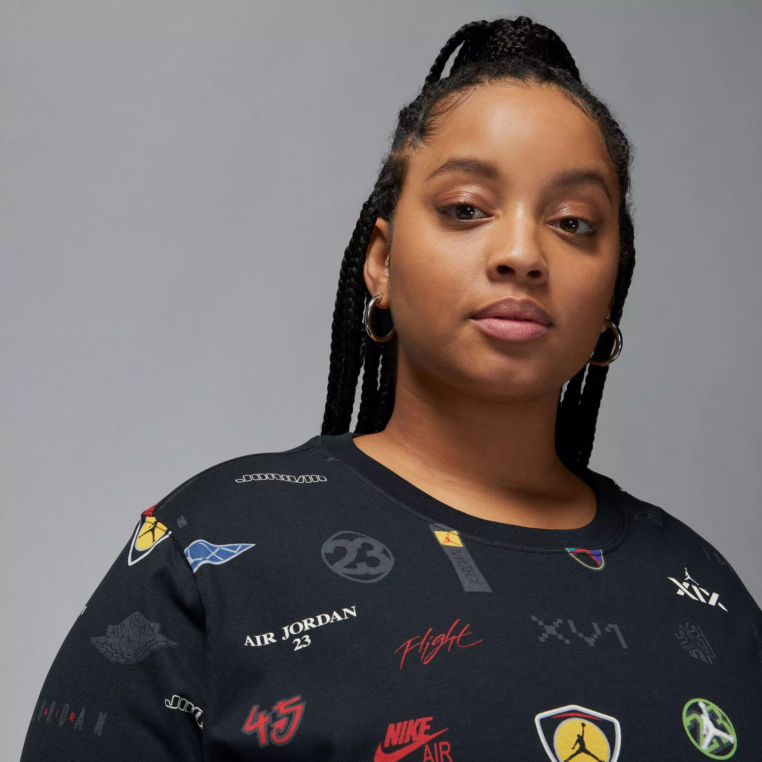 Jordan Women's Oversized AOP Graphic Tee-Black - BLACK