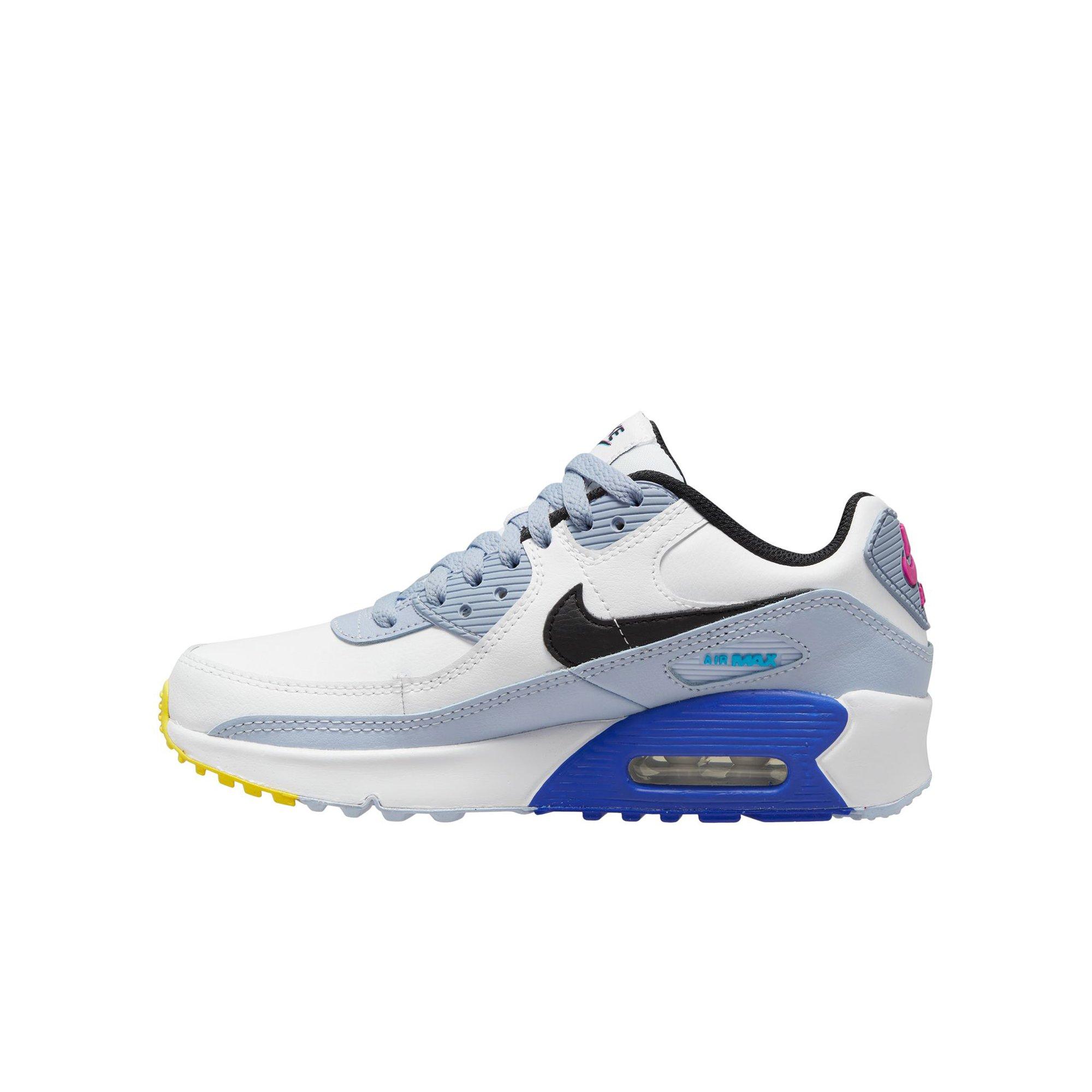 Nike Air Max 90 LTR Grade School Boys' White/Black/Blue Whisper/Hyper Royal Shoe